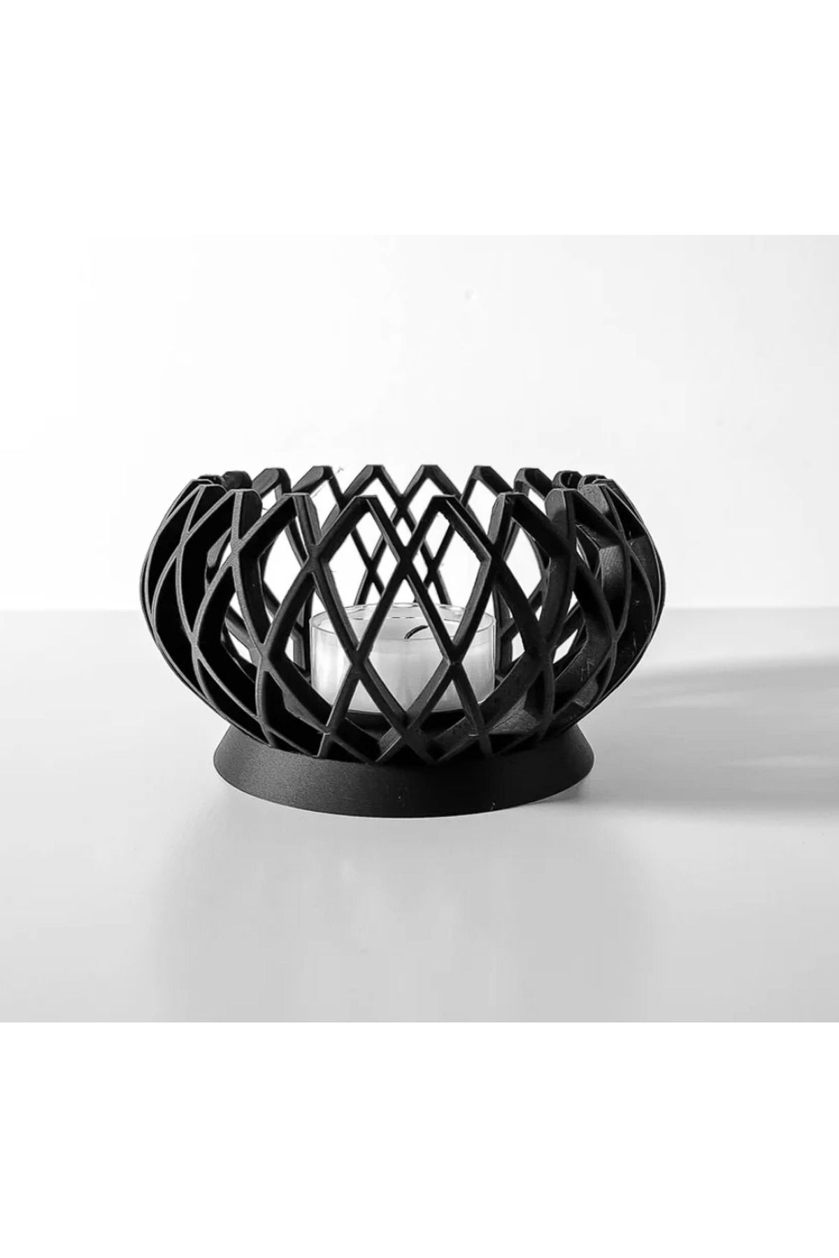 Simona Siyah File Desenli Mumluk – 3D Baskı Minimalist Tasarım (Zarif Ev Dekorasyonu)