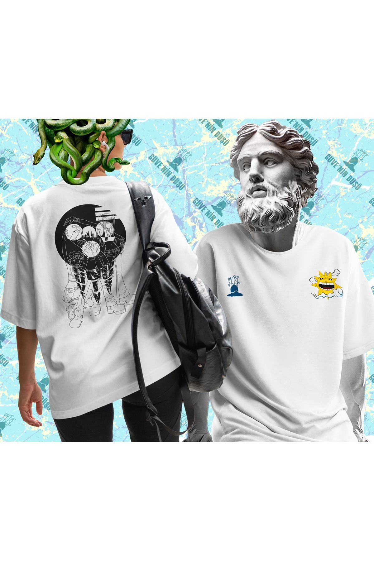 Güvenin Düşü Soul Eater - Death the Kid ve Demon Twin Guns - Oversize Tişört (Ön ve Arka Baskılı)