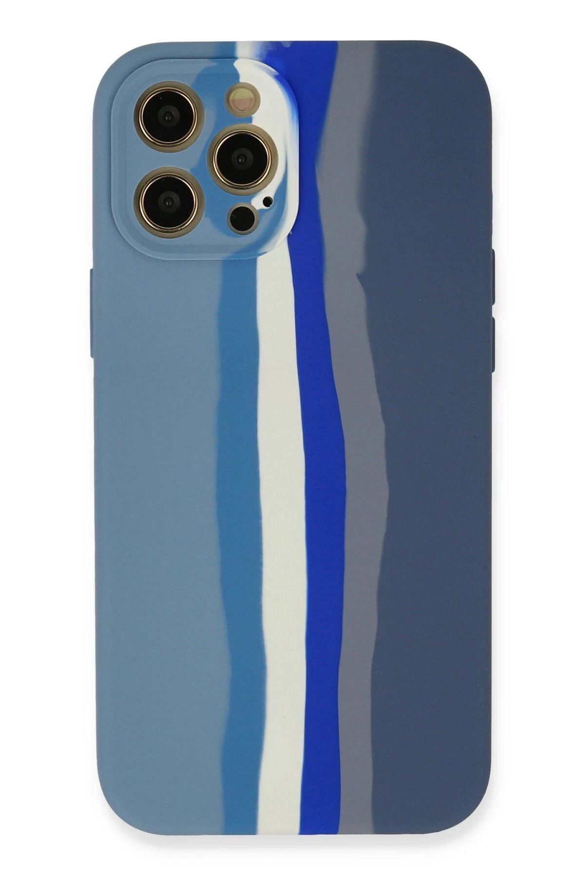 NewFace iPhone 12 Pro Kılıf Ebruli Lansman Silikon - Mavi-Gri NRMSA