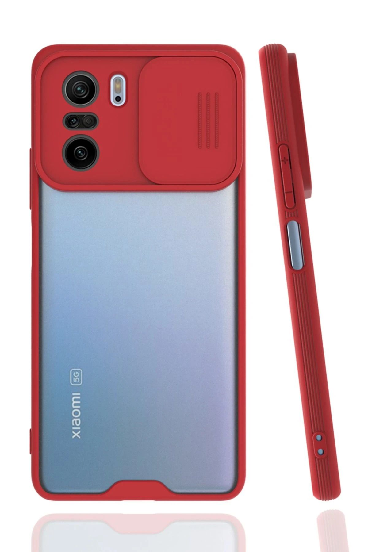NewFace Xiaomi Poco F3 Kılıf Platin Kamera Koruma Silikon - Kırmızı NRMSA