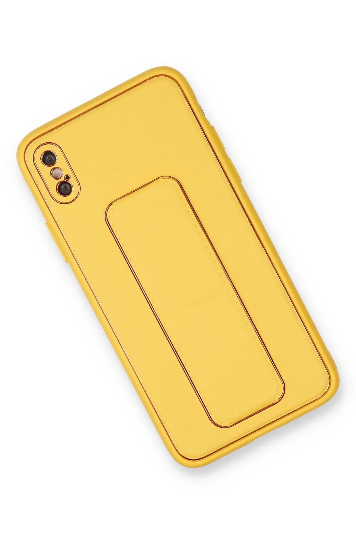 cepmoda iPhonE X & XS | Coco STANDLI Deri Silikon Telefon Kılıfı - Lüx ve Dayanıklı Kapak | SARI