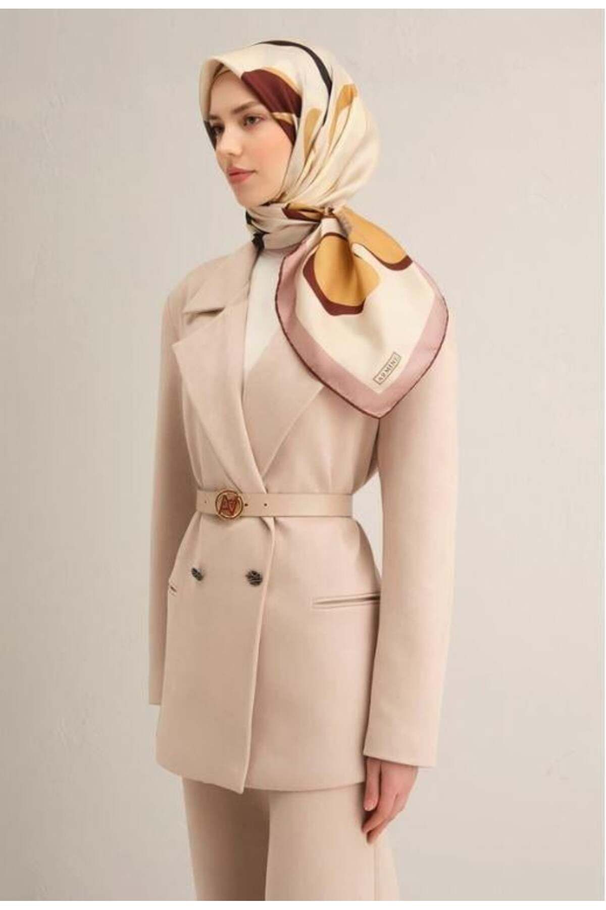 Armine 2025 Desenli Saf İpek Twill Eşarp 9317-02