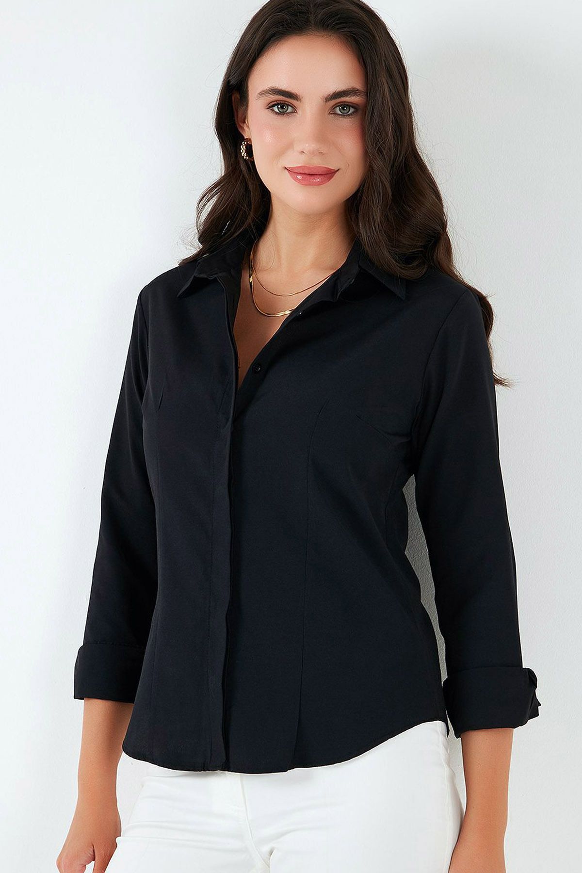 Ottawe Slim Fit Bel Oturtmalı Kalıp Düğmeli Uzun Kollu Yakalı Casual Polin Gömlek