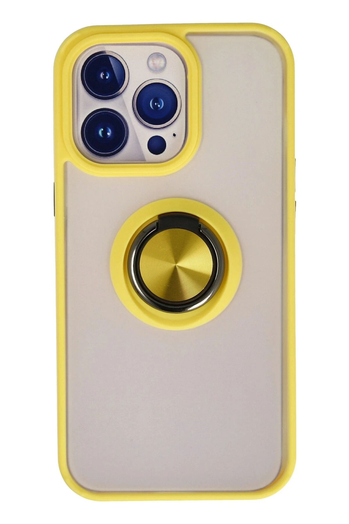 NewFace iPhone 15 Pro Max Kılıf Montreal Yüzüklü Silikon Kapak - Sarı JOJUA