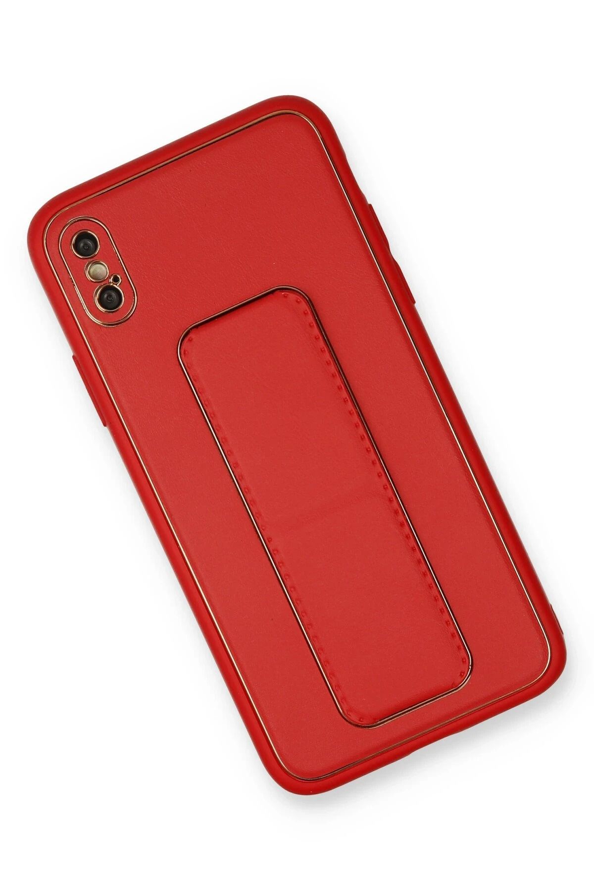 cepmoda iPhonE X & XS | Coco STANDLI Deri Silikon Telefon Kılıfı - Lüx ve Dayanıklı Kapak | KIRMIZI