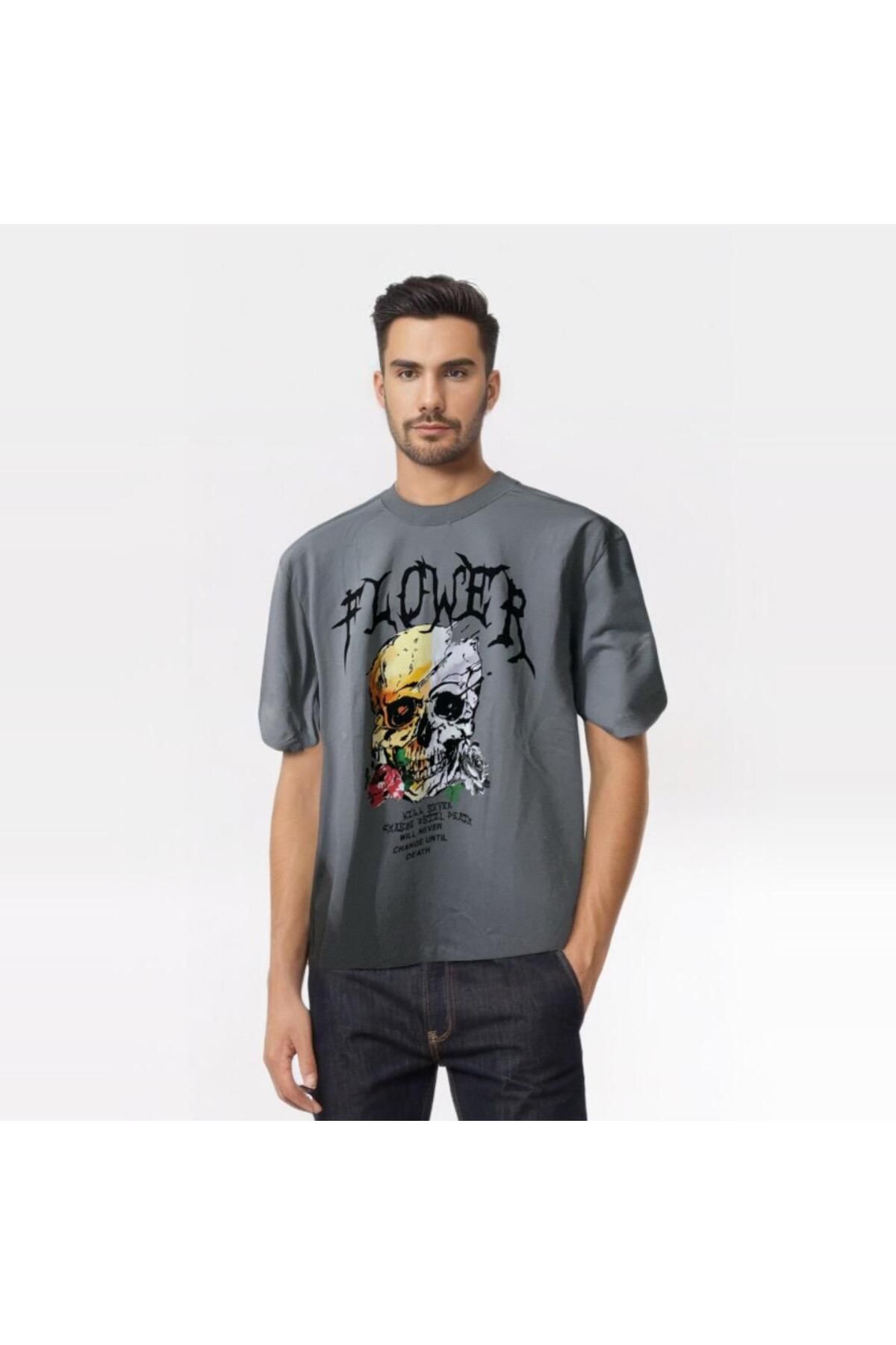 Retro t-shirtbisiklet yaka bol kesimön baskılı