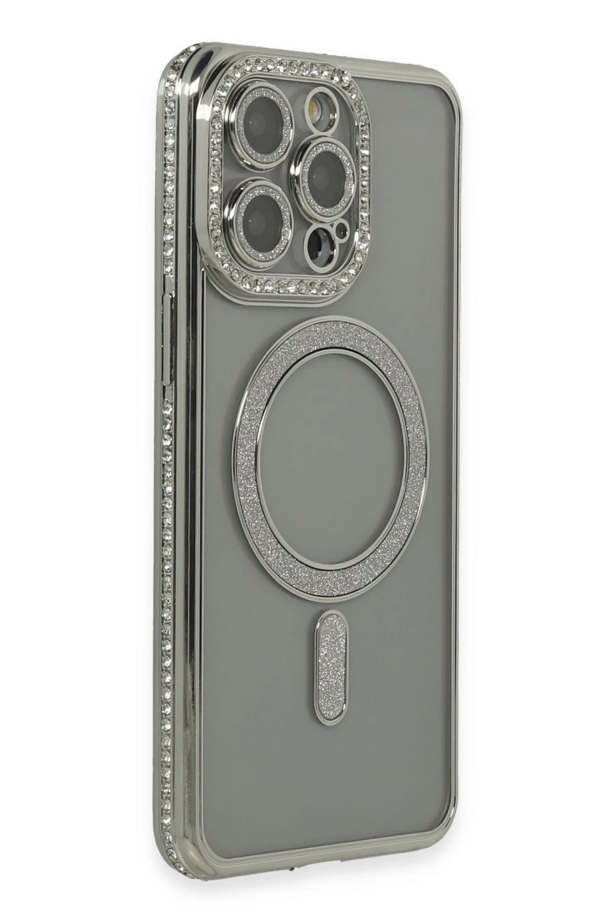 NewFace iPhone 15 Pro Kılıf Joke Simli Magneticsafe Kılıf - Gri NRMSA
