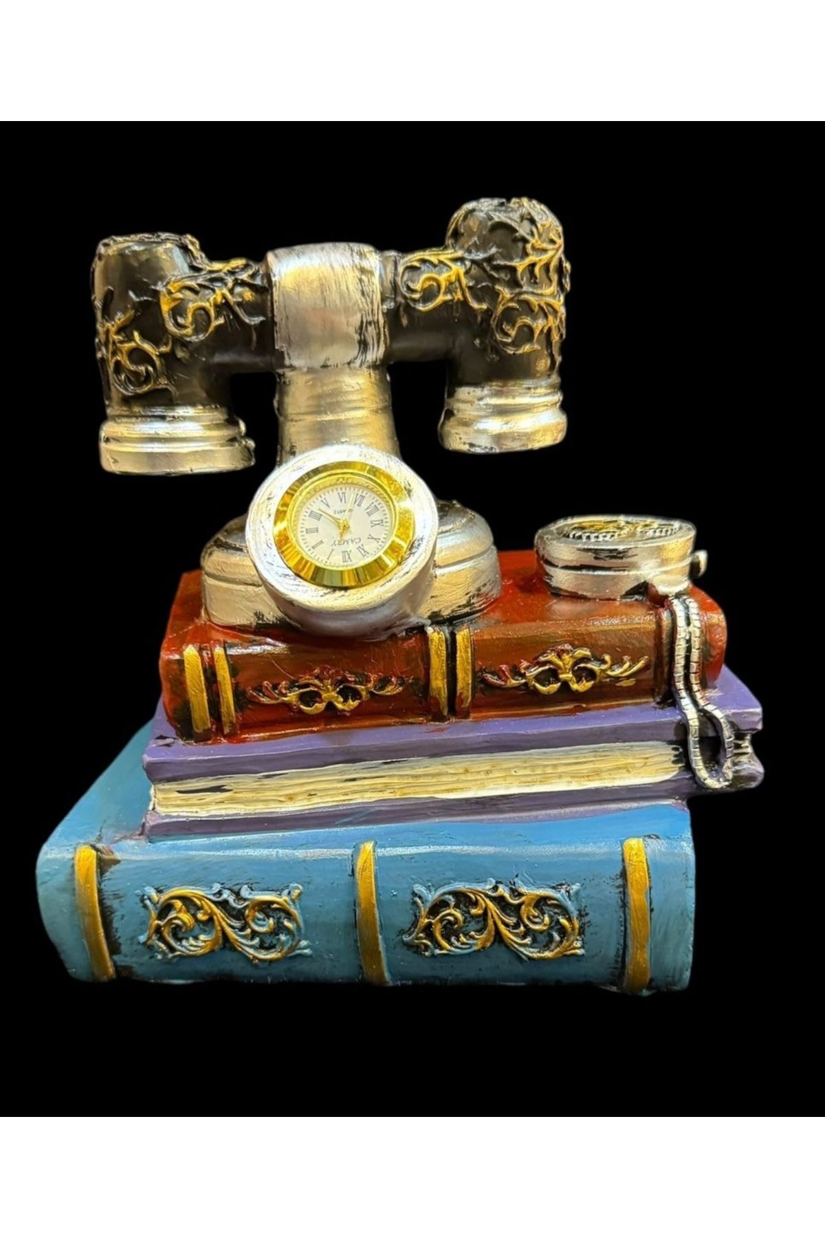 Yaratıcı sanatlar atölyesi Dekoratif Retro Telefon & Kitap Tasarımlı Romen Rakamlı Masa Saati