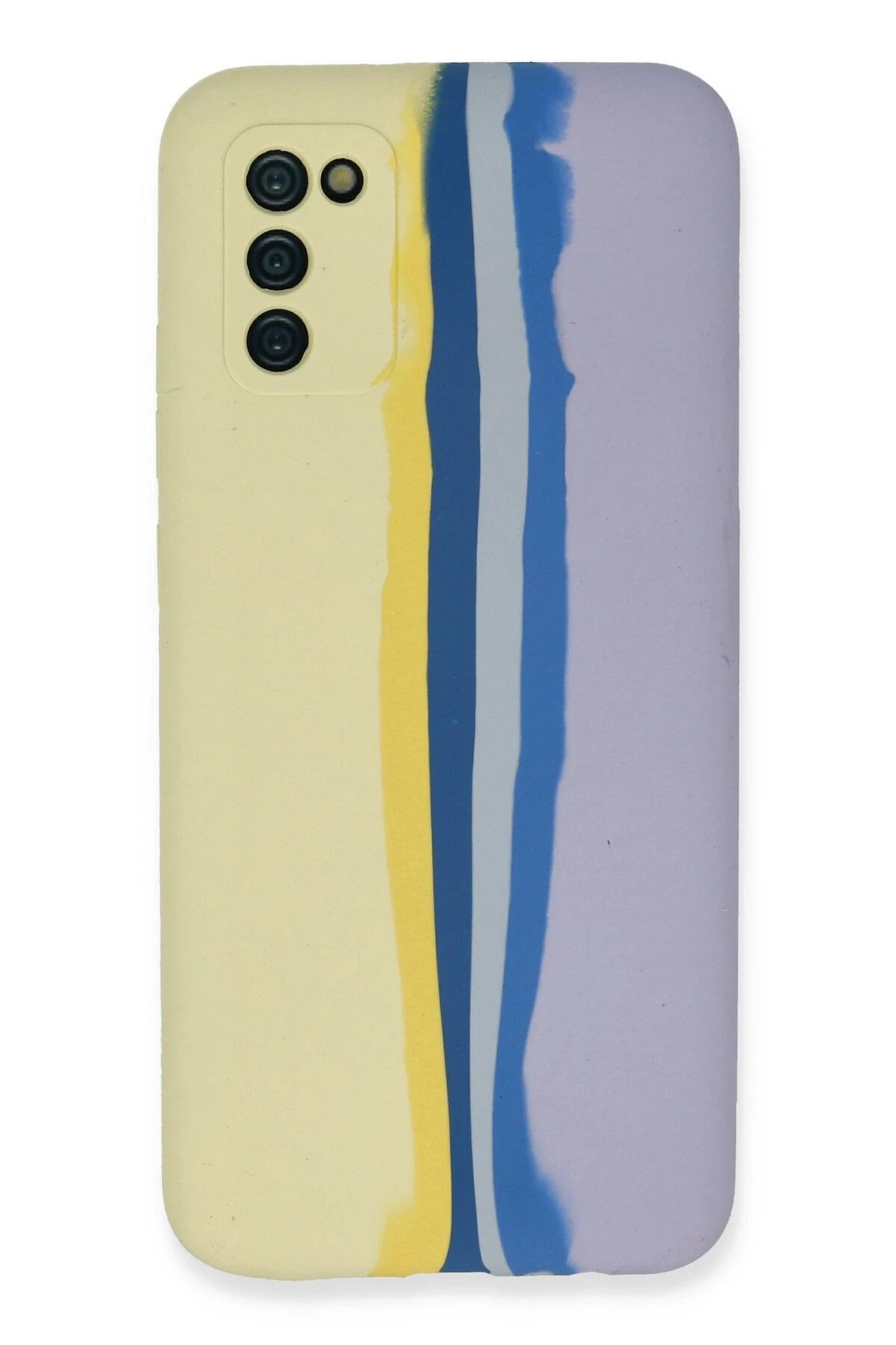 NewFace Samsung Galaxy A03S Kılıf Ebruli Lansman Silikon - Sarı-Lila JOJUA