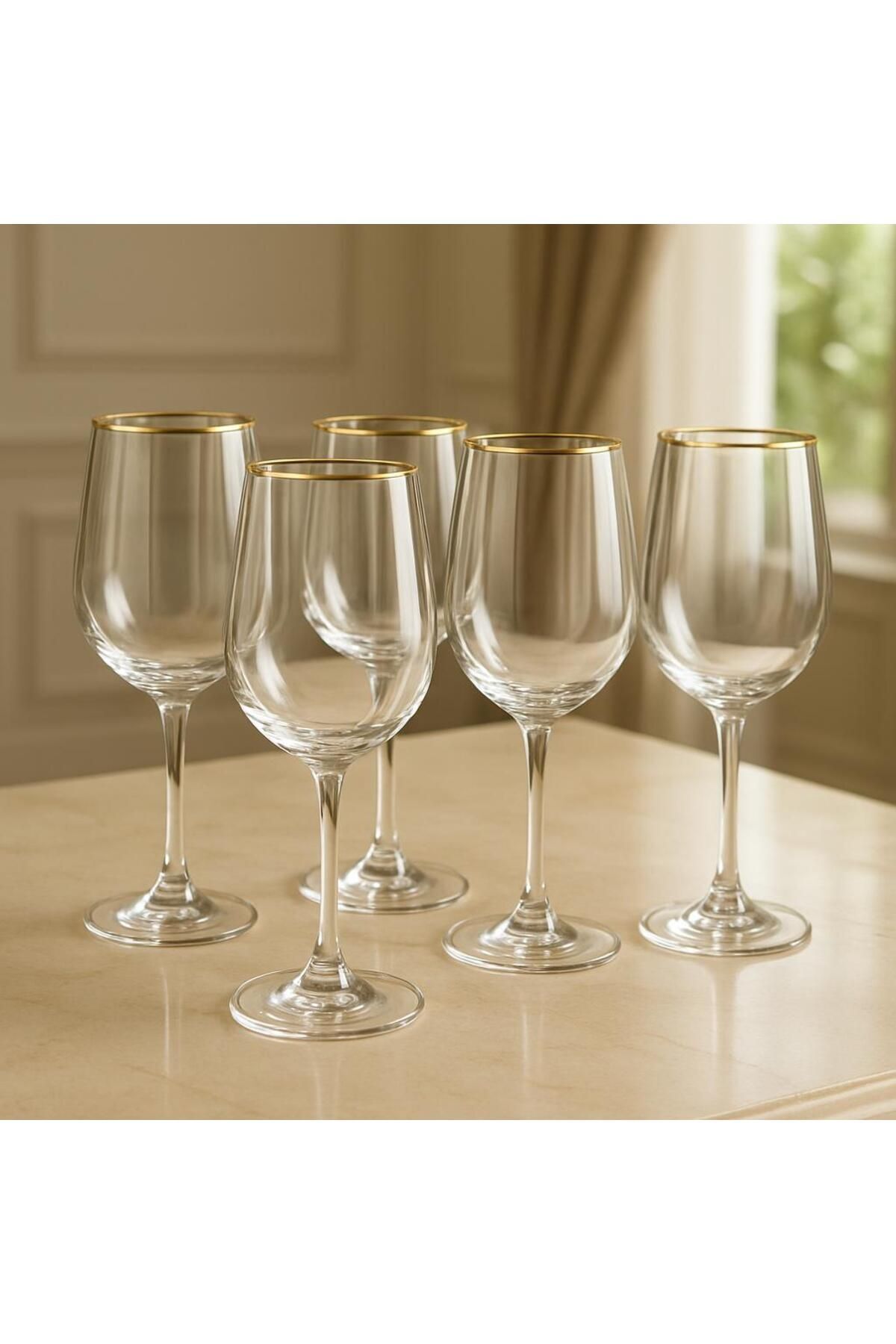 Hanedanev Kristal Ayaklı Bardak Altın Yaldızlı 350 ml 6 Adet Ağız Kısmı Altın Yaldızlı Kadeh 6 Adet