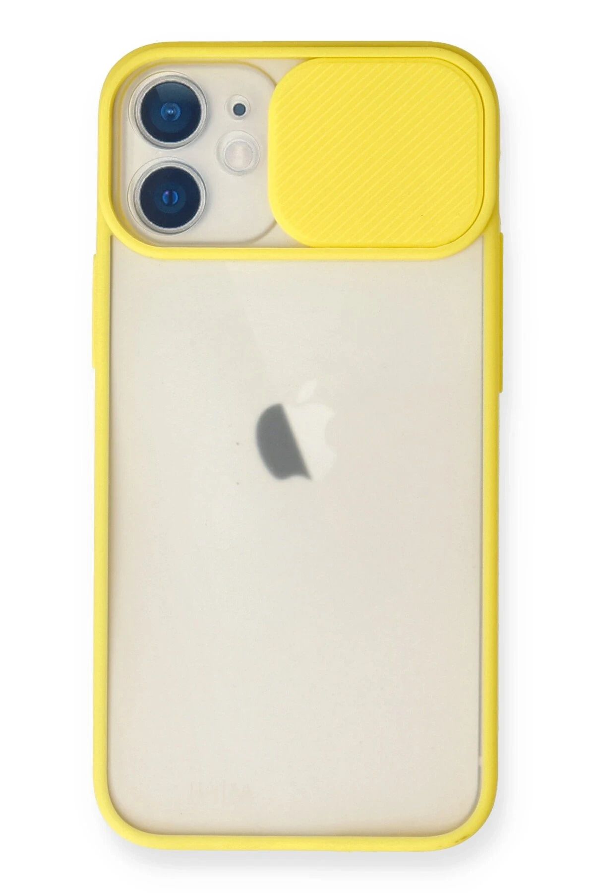 NewFace iPhone 11 Kılıf Palm Buzlu Kamera Sürgülü Silikon - Sarı FERRG