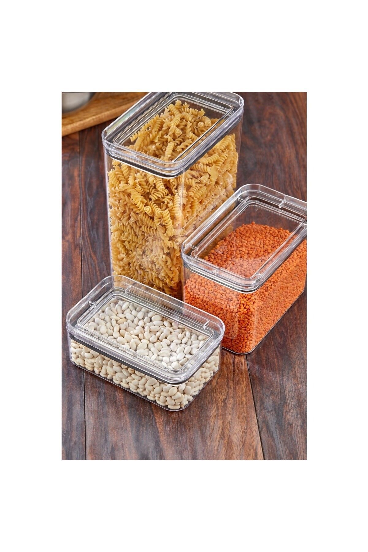 Hanedanev-Leak Proof Lid Storage & Ration Container Transparent Set of 3 Rectangular with Gasket, 3500Ml-1700Ml-800Ml 3