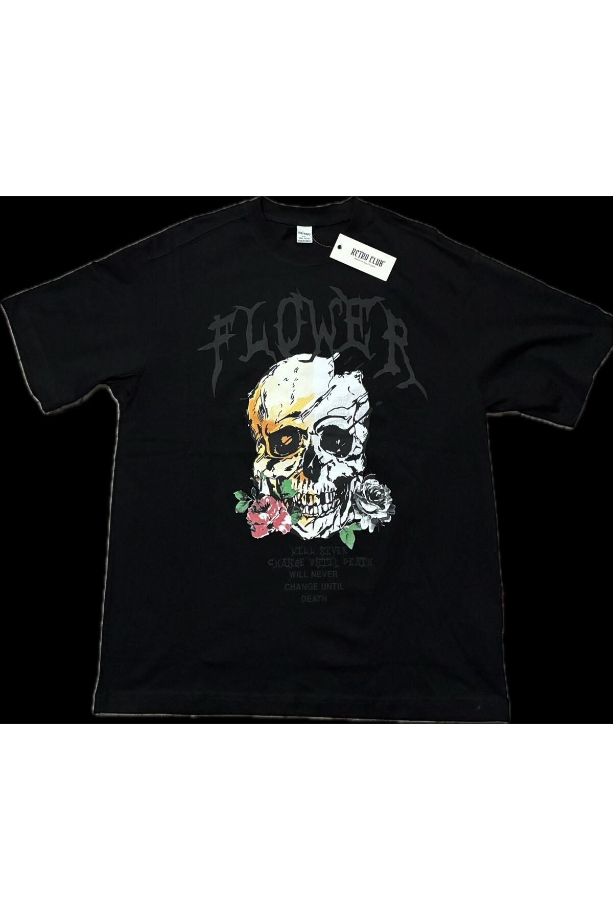 Retro t-shirtbisiklet yaka bol kesimön baskılı