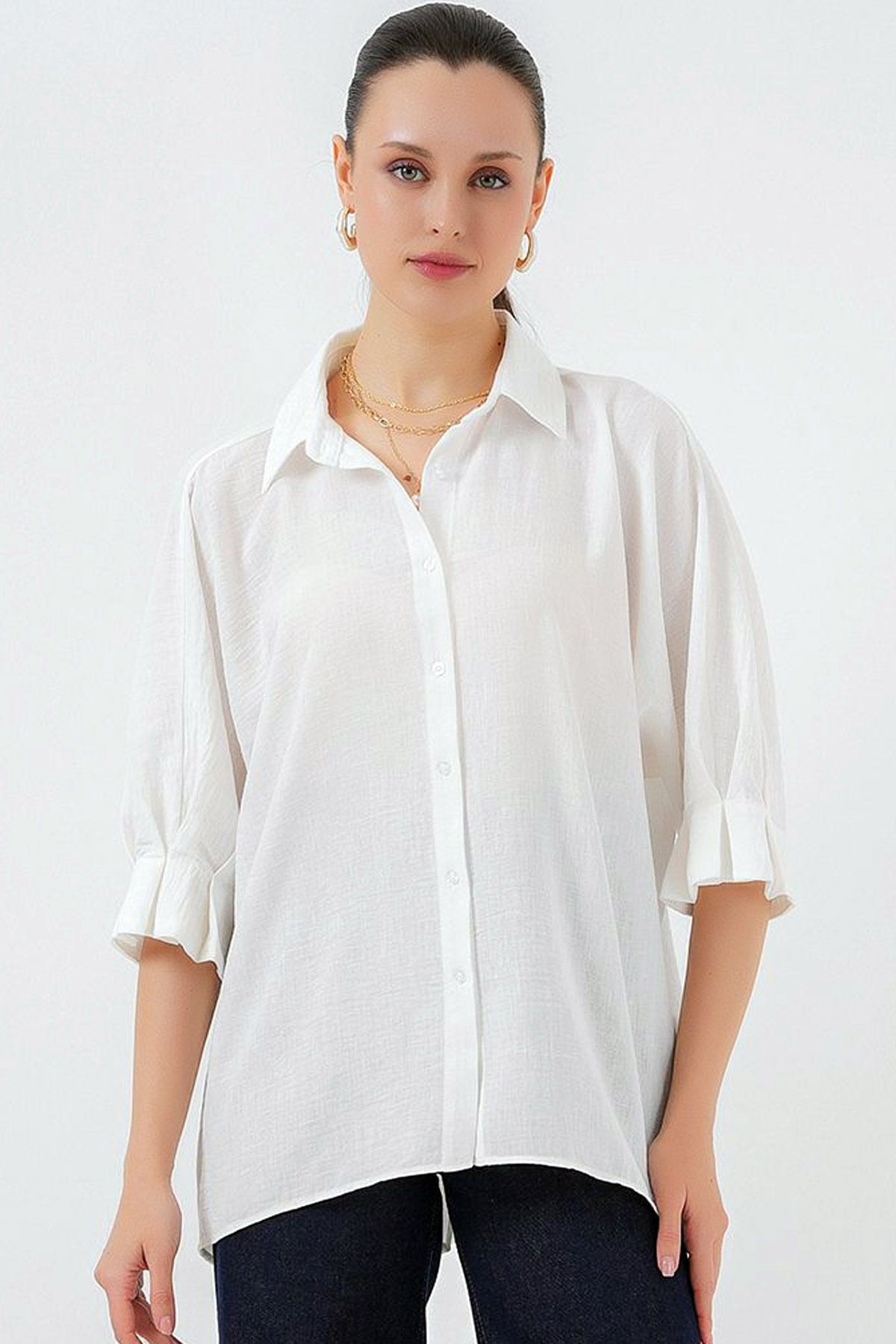 Ottawe Regular Fit rahat Kesim Turvakar Kol Sırtı Bağcık Detaylı Düğmeli Tarz Casual Gömlek