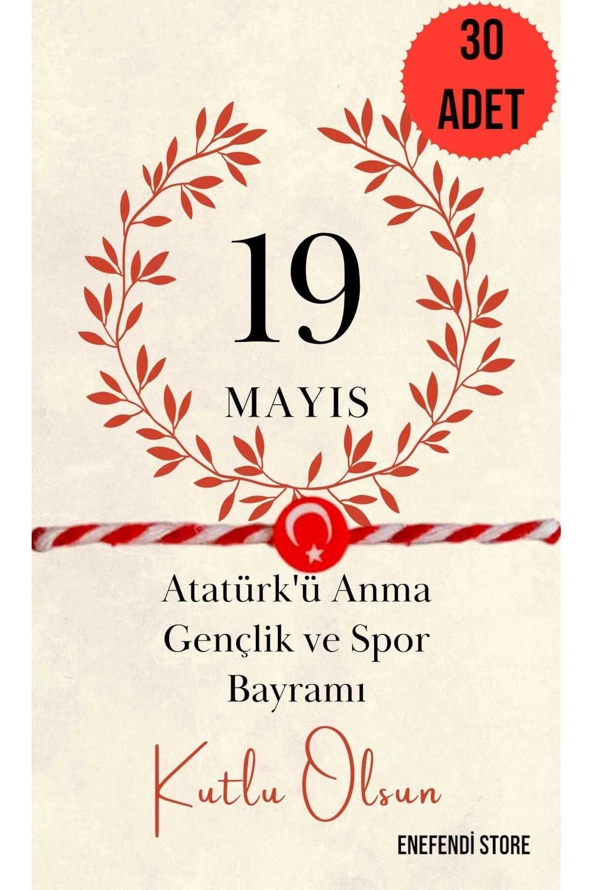 ENEFENDİ 30 ADET AYYILDIZLI FİMO MARTENİÇKA 19 MAYIS TEBRİK KARTLI BİLEKLİK HEDİYE BAHAR BİLEKLİĞİ