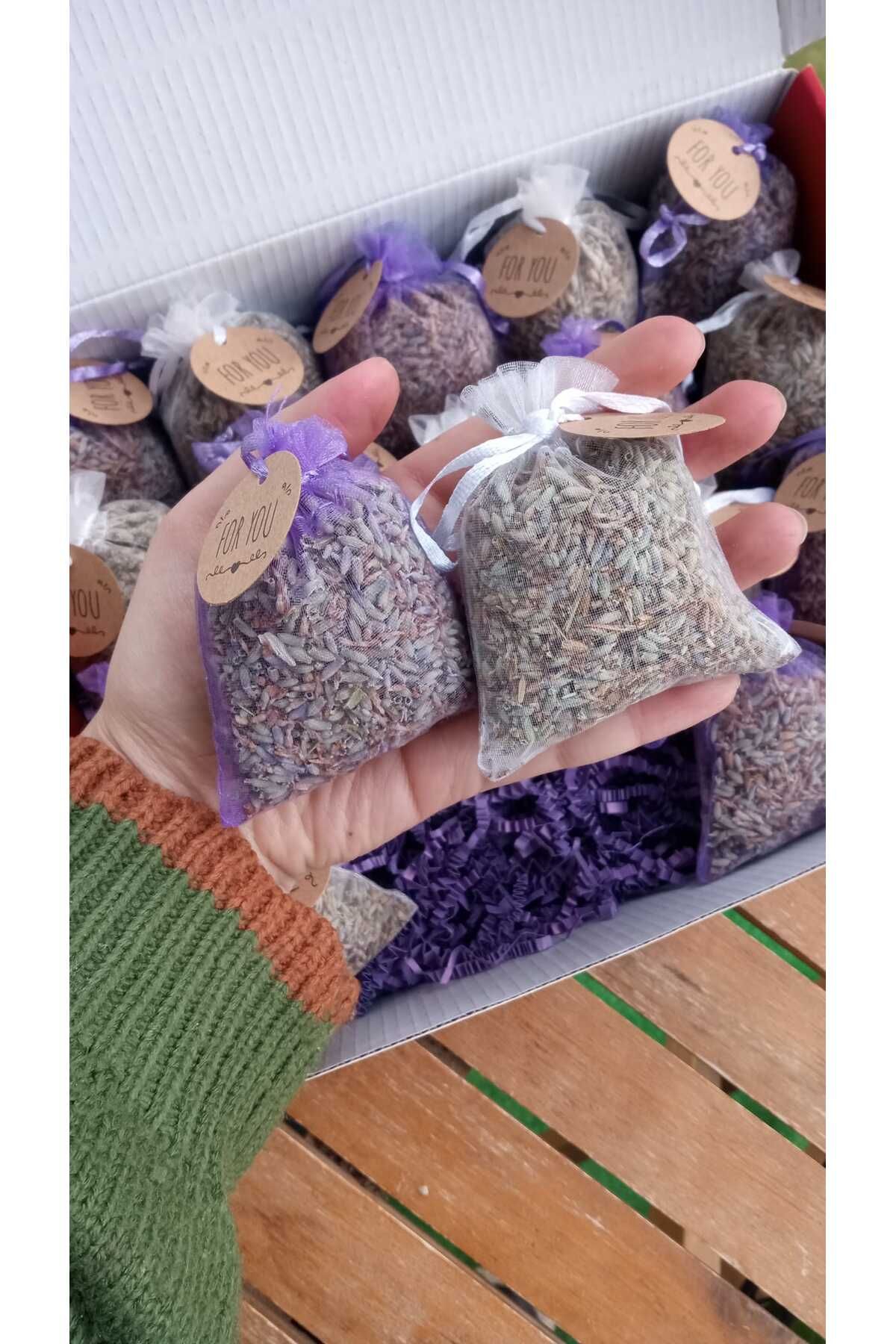 Atölye Moonlit Lavanta Kesesi 20 Adet Tül Kese Doğal Hediyelik Dolap Çekmece İçi Koku Kuru Lavanta Hediye Kutusu