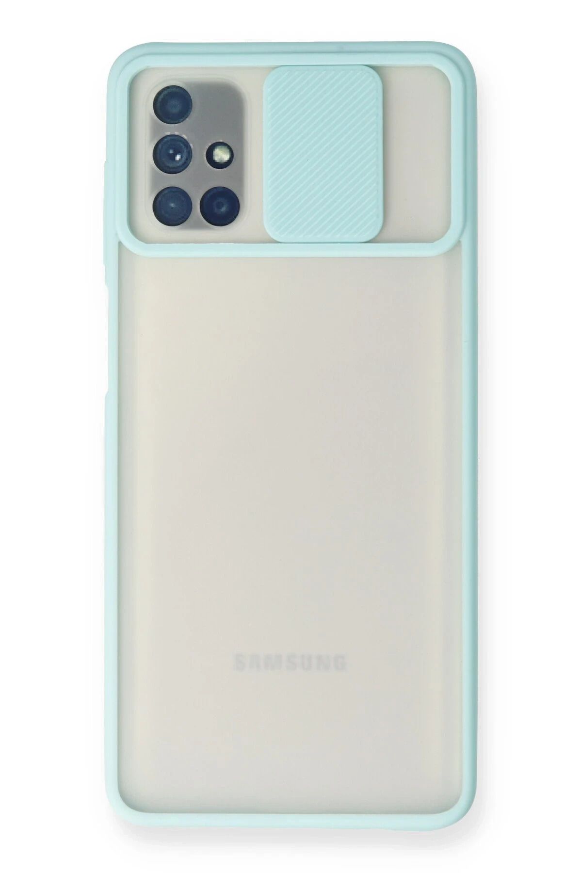 NewFace Samsung Galaxy M51 Kılıf Palm Buzlu Kamera Sürgülü Silikon - Turkuaz HNZRN