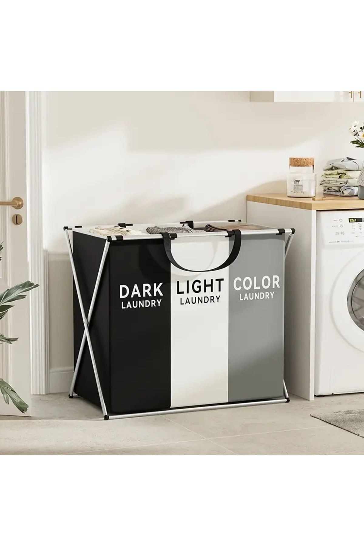 Hanedanev 3 Bölmeli Katlanabilir Pinterest Stil Çok Amaçlı Dayanıklı Banyo Kirli Çamaşır Sepeti Çantalı
