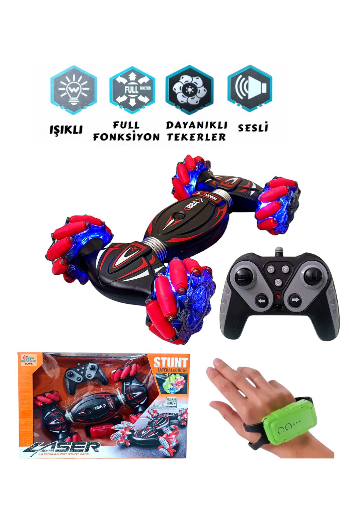 Brother Toys Uzaktan Kumandalı El Sensörlü Şarjlı Akrobat Araba Bilek Kontrollü Oyuncak 28 Cm.