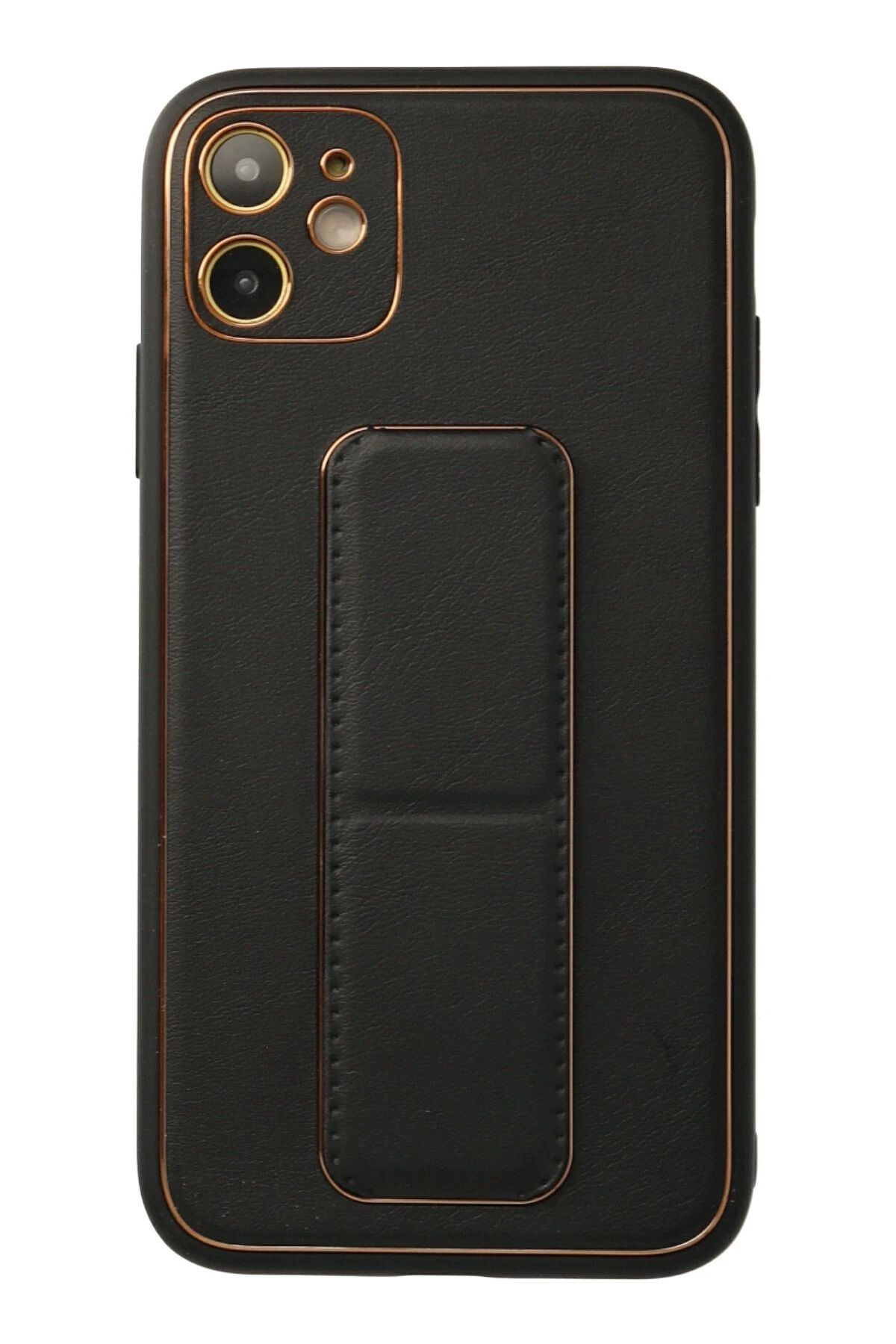 NewFace iPhone 12 Kılıf Coco Deri Standlı Kapak - Siyah HNZRN