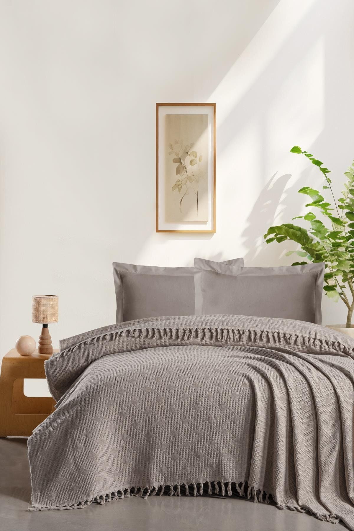 OYALI HOME COLLECTION Çift Kişilik Gri Jakarlı Pamuklu Nevresim 220x240cm 4 Mevsim • Yıl Boyu Konfor