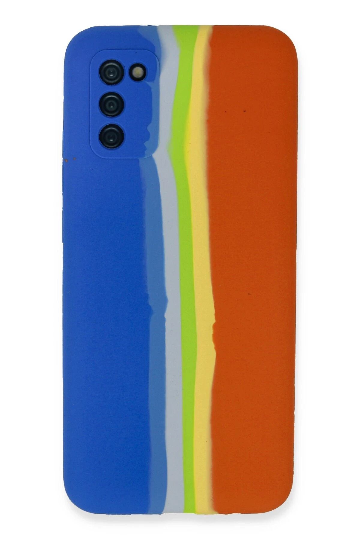 NewFace Samsung Galaxy A03S Kılıf Ebruli Lansman Silikon - Mavi-Turuncu JOJUA
