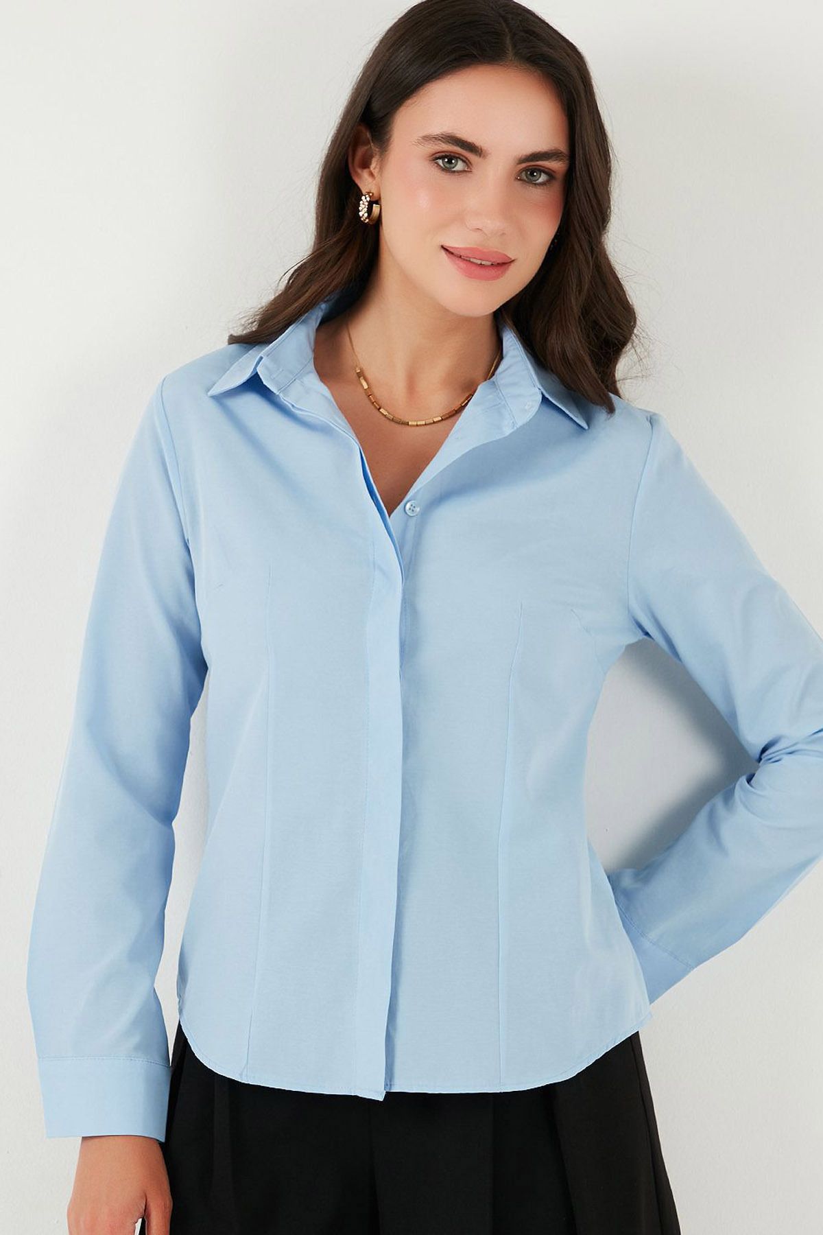 Ottawe Slim Fit Bel Oturtmalı Kalıp Düğmeli Uzun Kollu Yakalı Casual Polin Gömlek