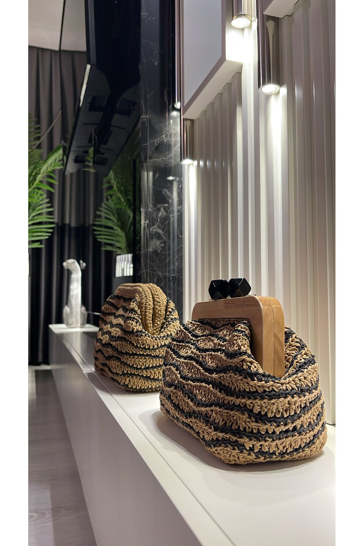 WOMANBAG EL YAPIMI AHŞAP BURSLU CLUTCH HASIR ÇANTA(345x20cm)