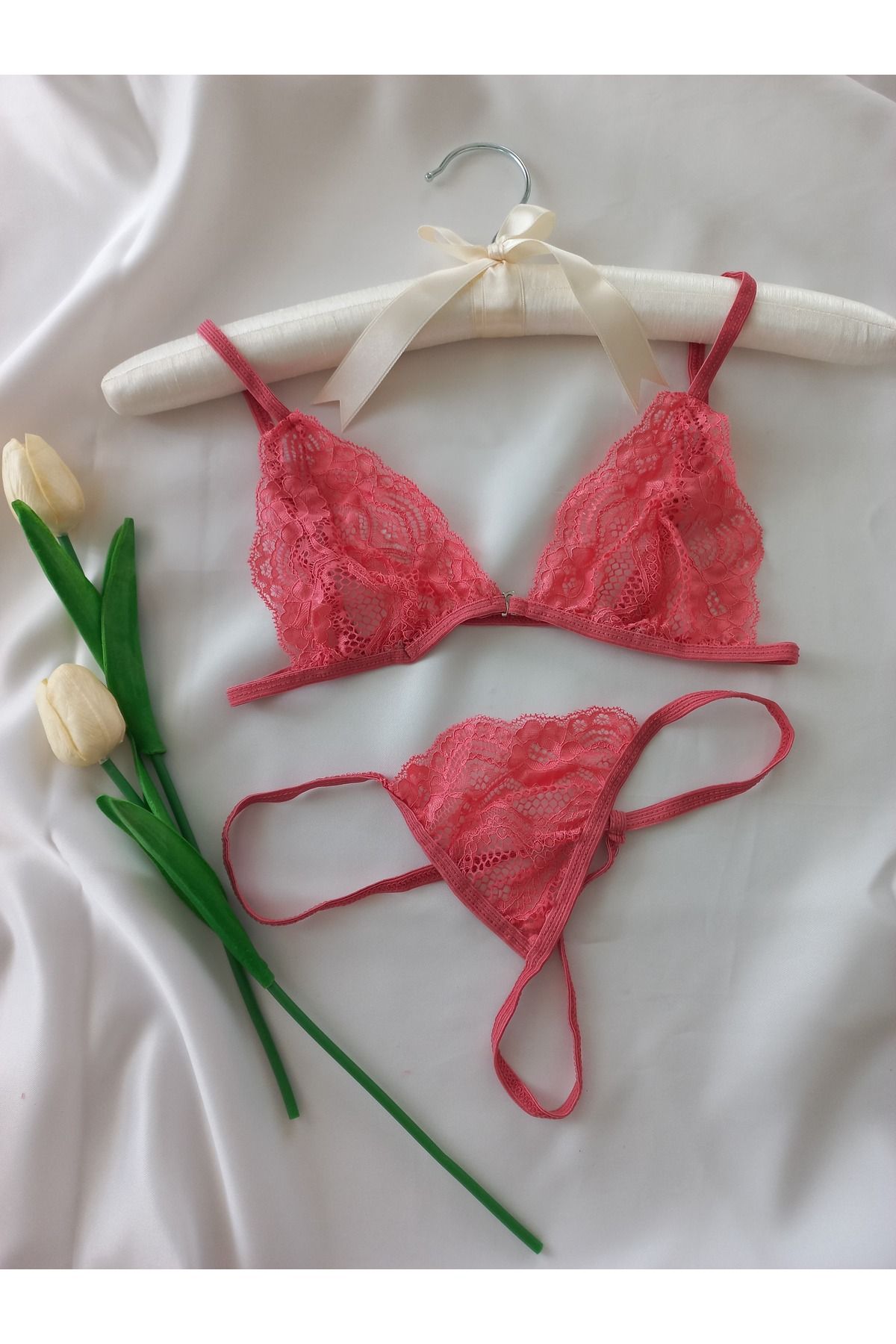 Yade Pembe Dantel Sütyen Takımı