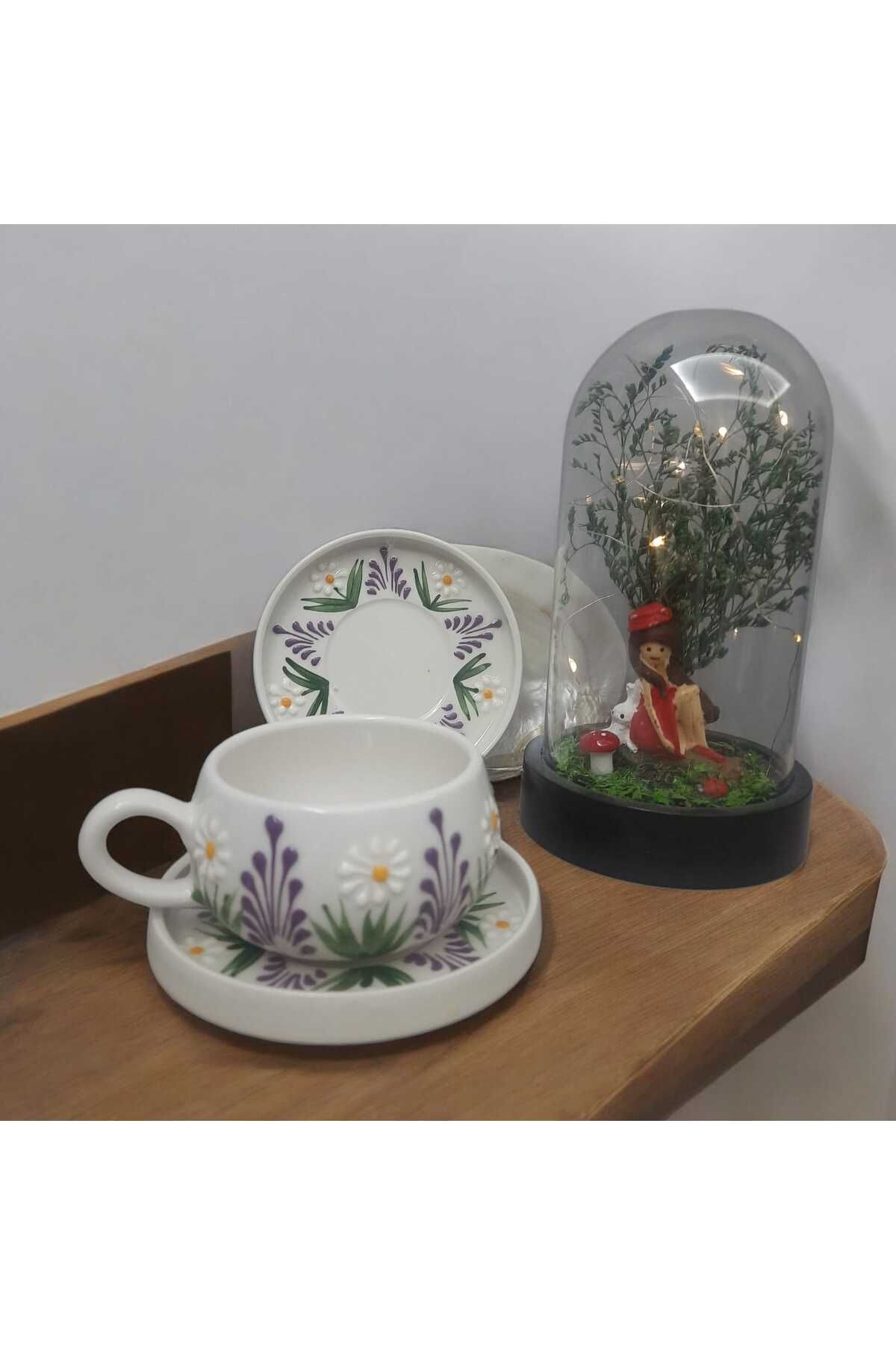 Home Mor Çiçekli Papatyalı Kabartmalı Fincan
