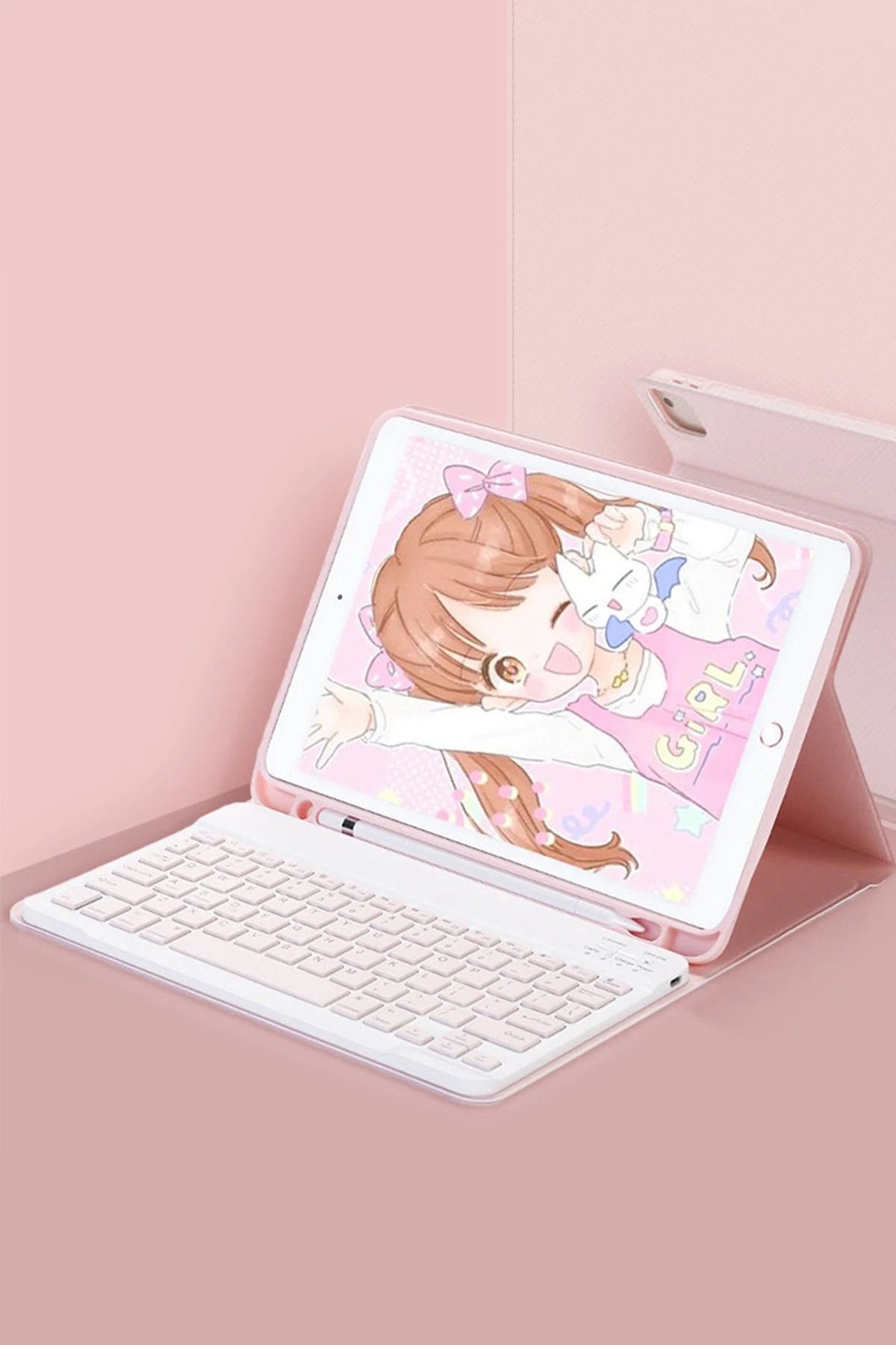 NewFace iPad 5 Air 9.7 Kılıf KC01 Smart Klavyeli Tablet Kılıfı - Pembe INSLM