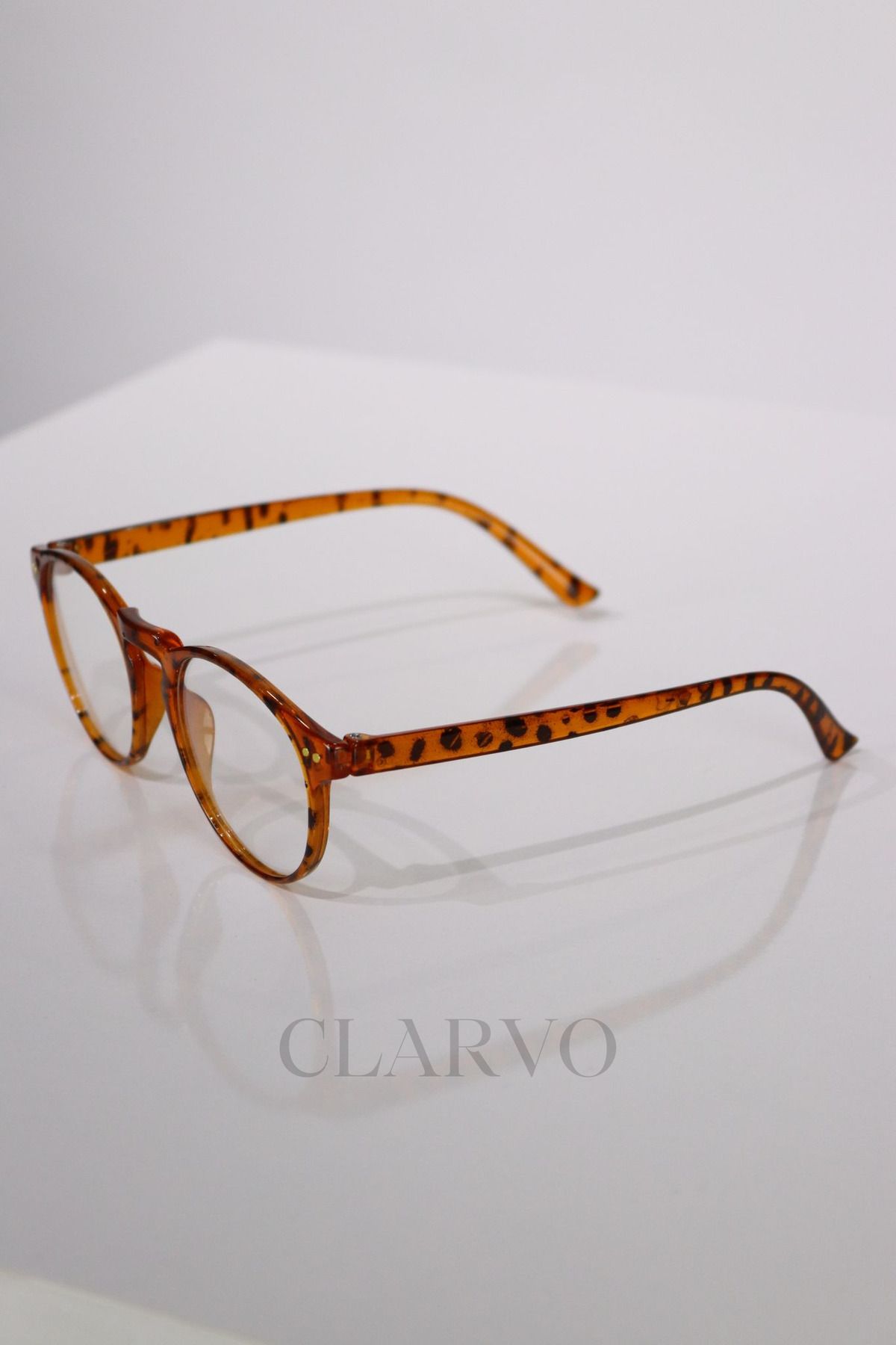 Clarvo CV1002 Unisex Leopar Desenli Mavi Işık Korumalı Şeffaf Gözlük