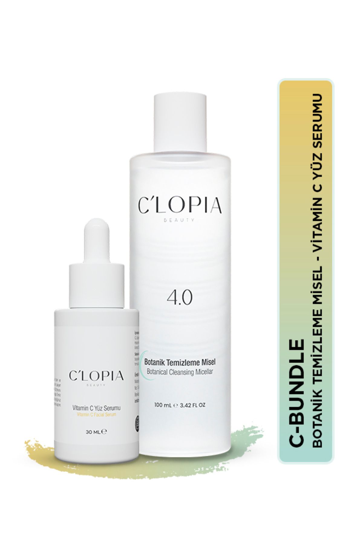 C'LOPIA BEAUTY C-Bundle Aydınlatıcı C Vitamini Leke Serumu Propolis 30 ml & Botanik Cilt Temizlemeyici Misel 100 ml