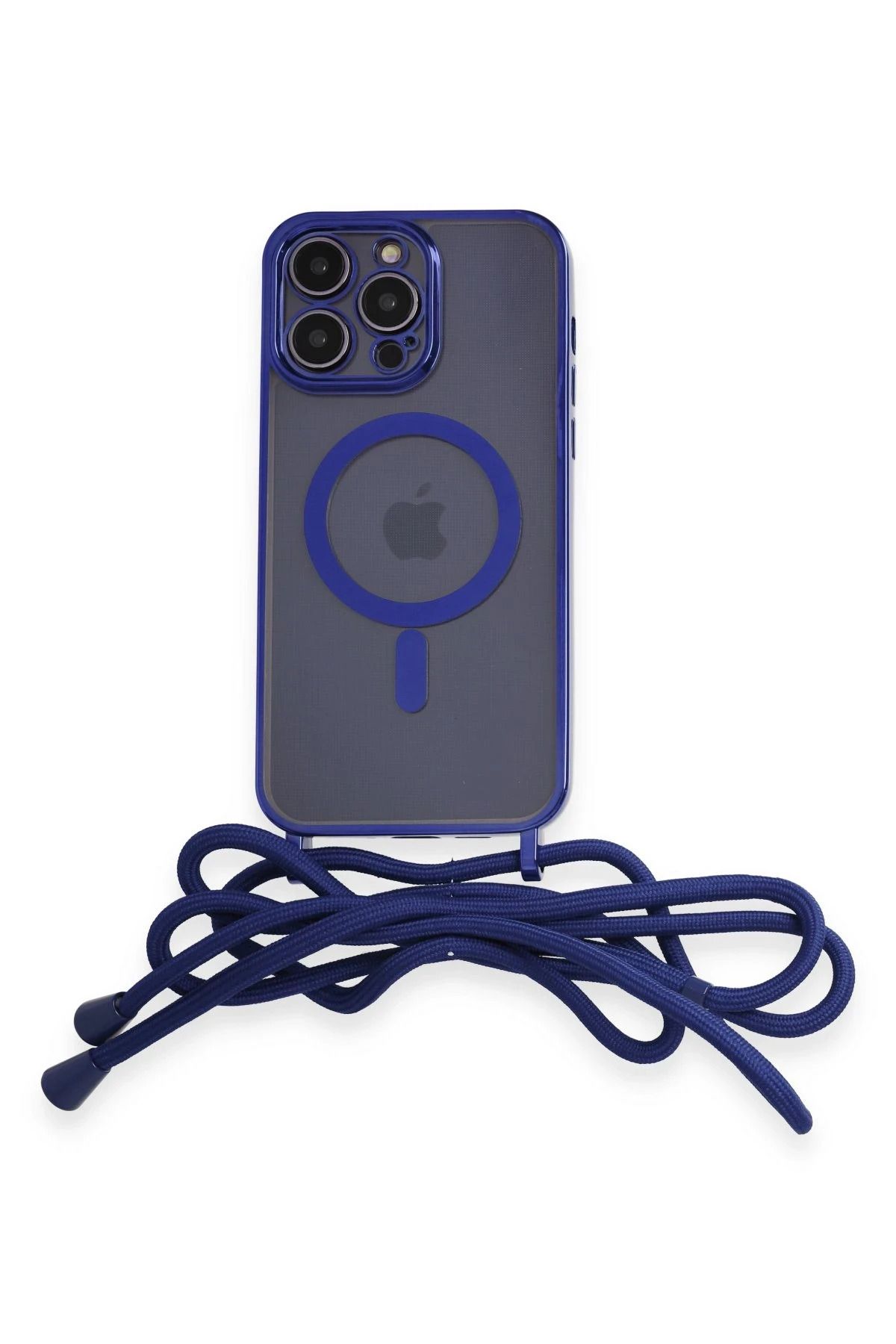 NewFace iPhone 12 Pro Max uyumlu  Kılıf Divo Lazer Askılı Magsafe Kapak - Mavi INSLM