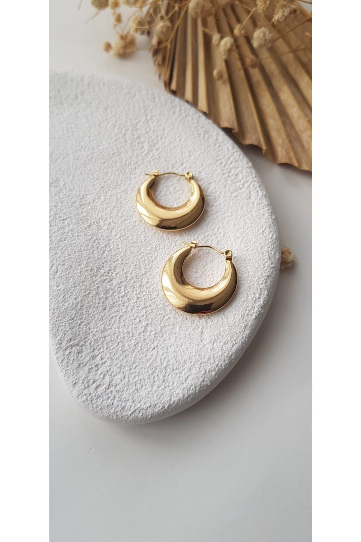 BessyJewelry Vintage paslanmaz çelik bombeli küpe