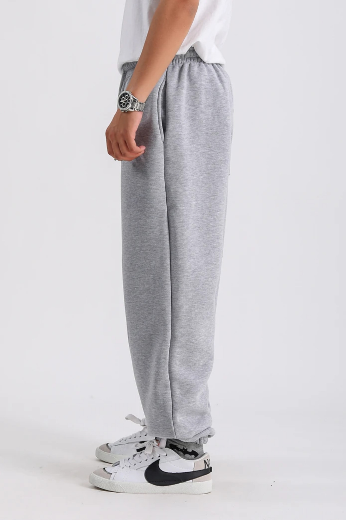 vladivosto-Plus Size 3 Thread Grey-Black Anthracite Oversize Sweatpants - Elastic Loose Fit 3