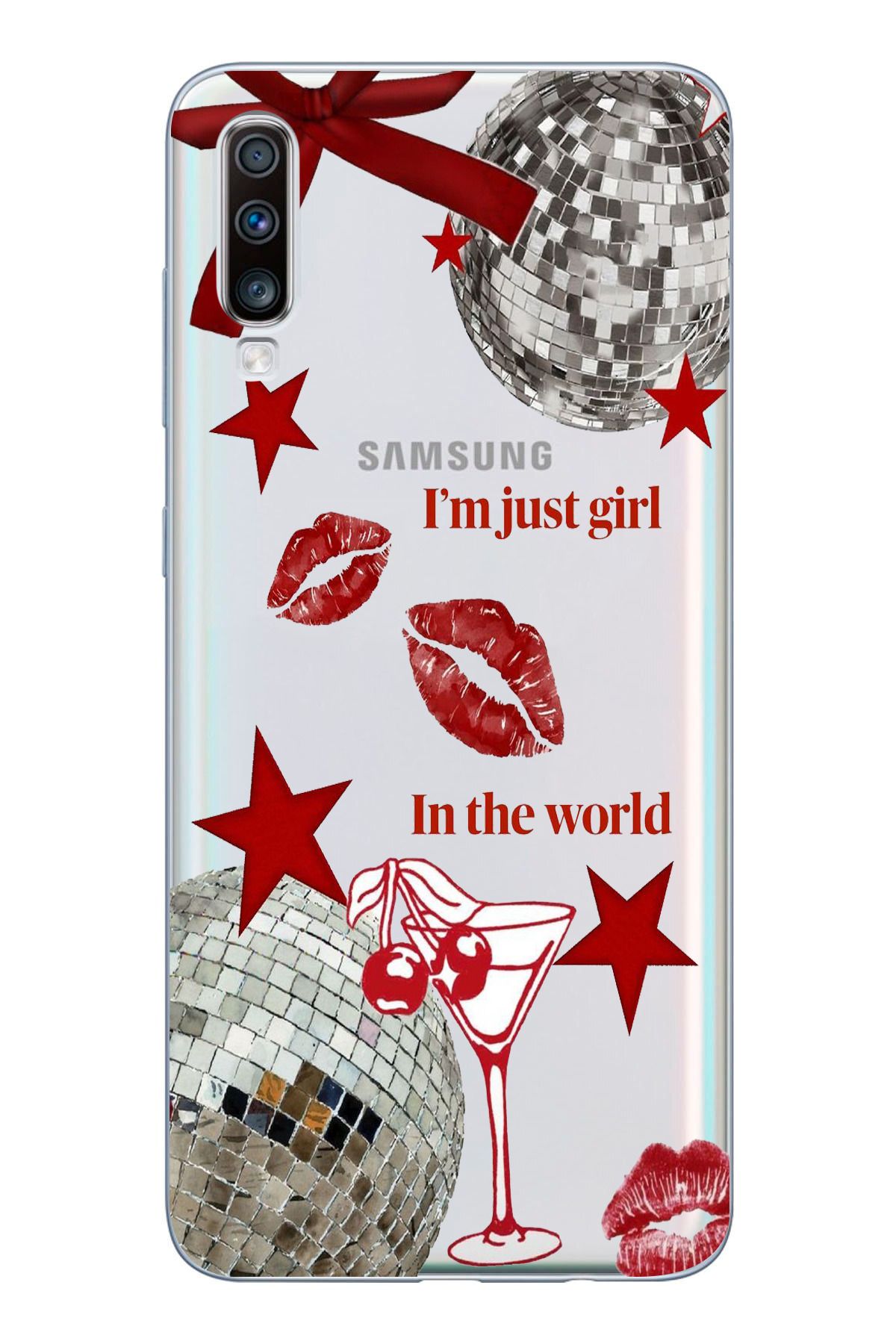 moonset Samsung Galaxy A30S/A50/A50S Uyumlu Im Just Girl Tasarımlı Baskılı Şeffaf Telefon Kılıfı