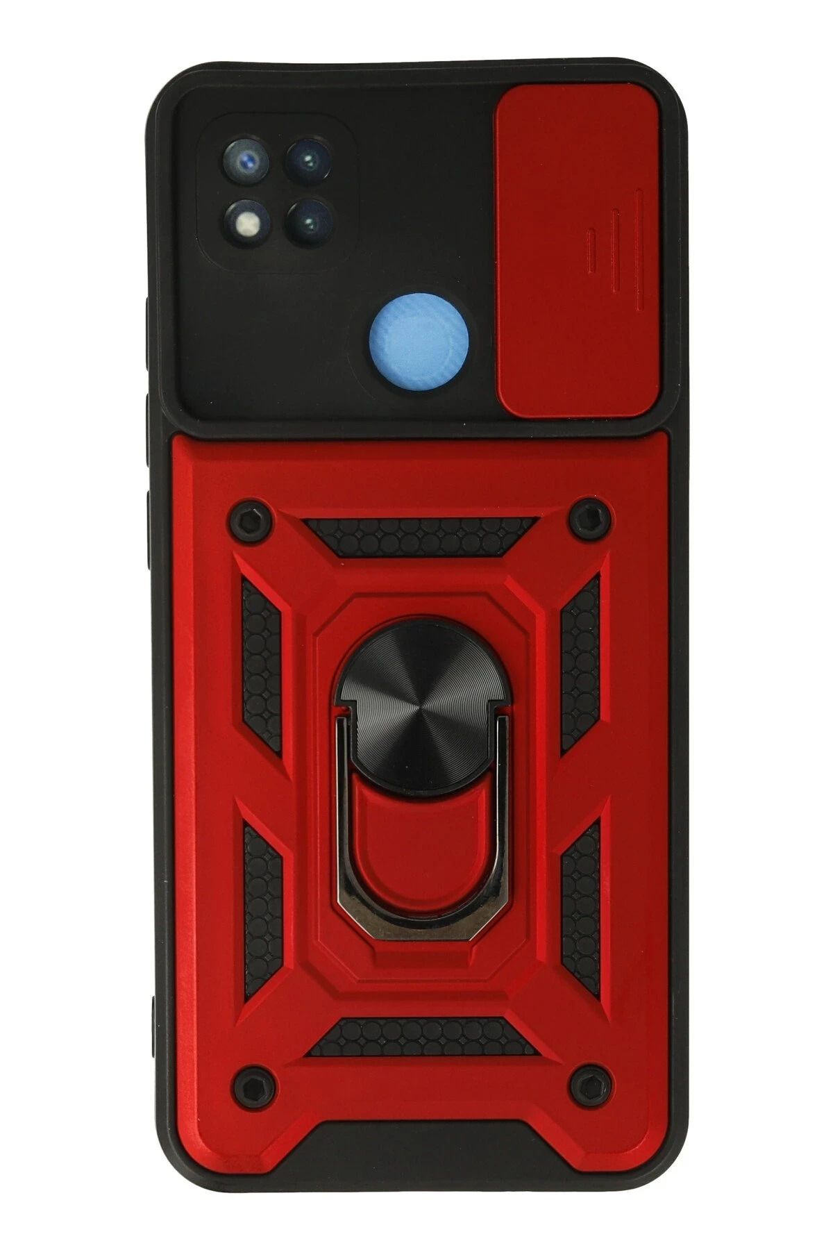 NewFace Xiaomi Redmi 9C Kılıf Pars Lens Yüzüklü Silikon - Kırmızı JOJUA