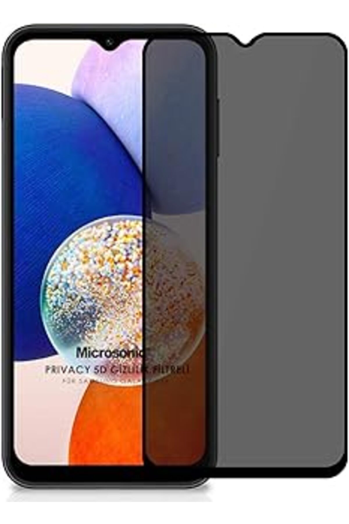 Pazarcan Microsonic Samsung Galaxy A14 Privacy 5D Gizlilik Filtreli Cam Ekran Koruyucu Siyah