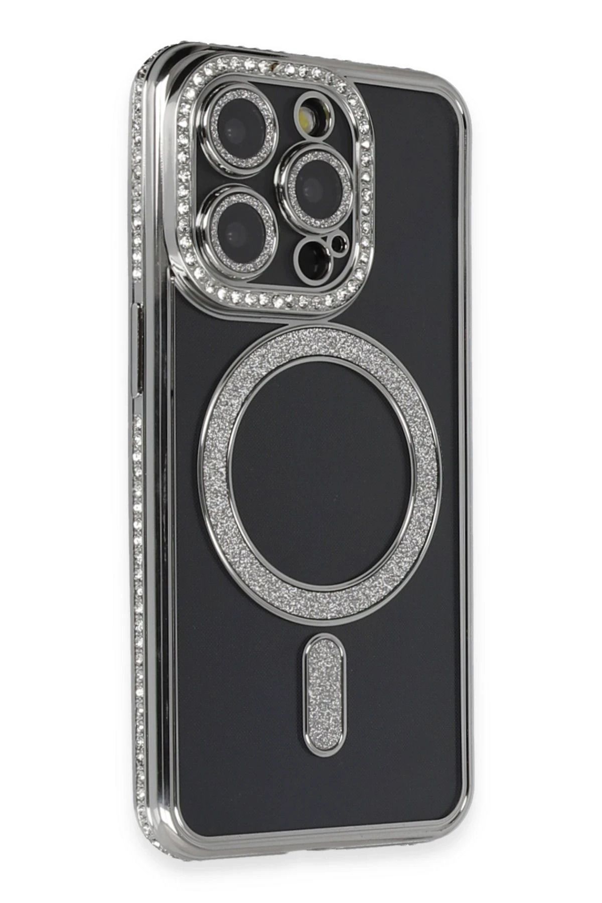 NewFace iPhone 14 Pro Max Kılıf Joke Simli Magneticsafe Kılıf - Gri HNZRN