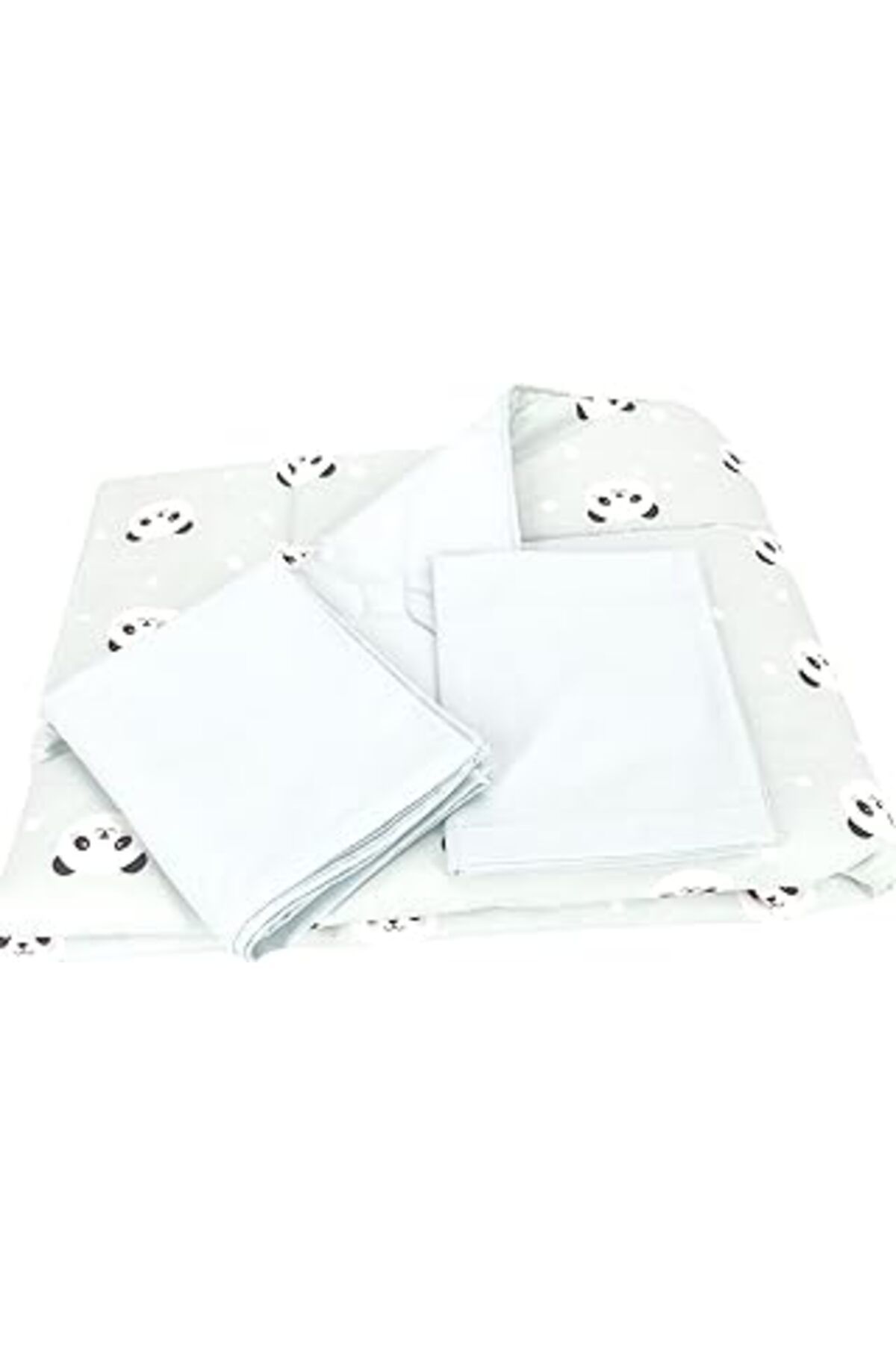 NZM TİCARET Bebek El Yapımı Panda Desenli Yorgan Çarşaf Ve Yastıklı Üçlü Set