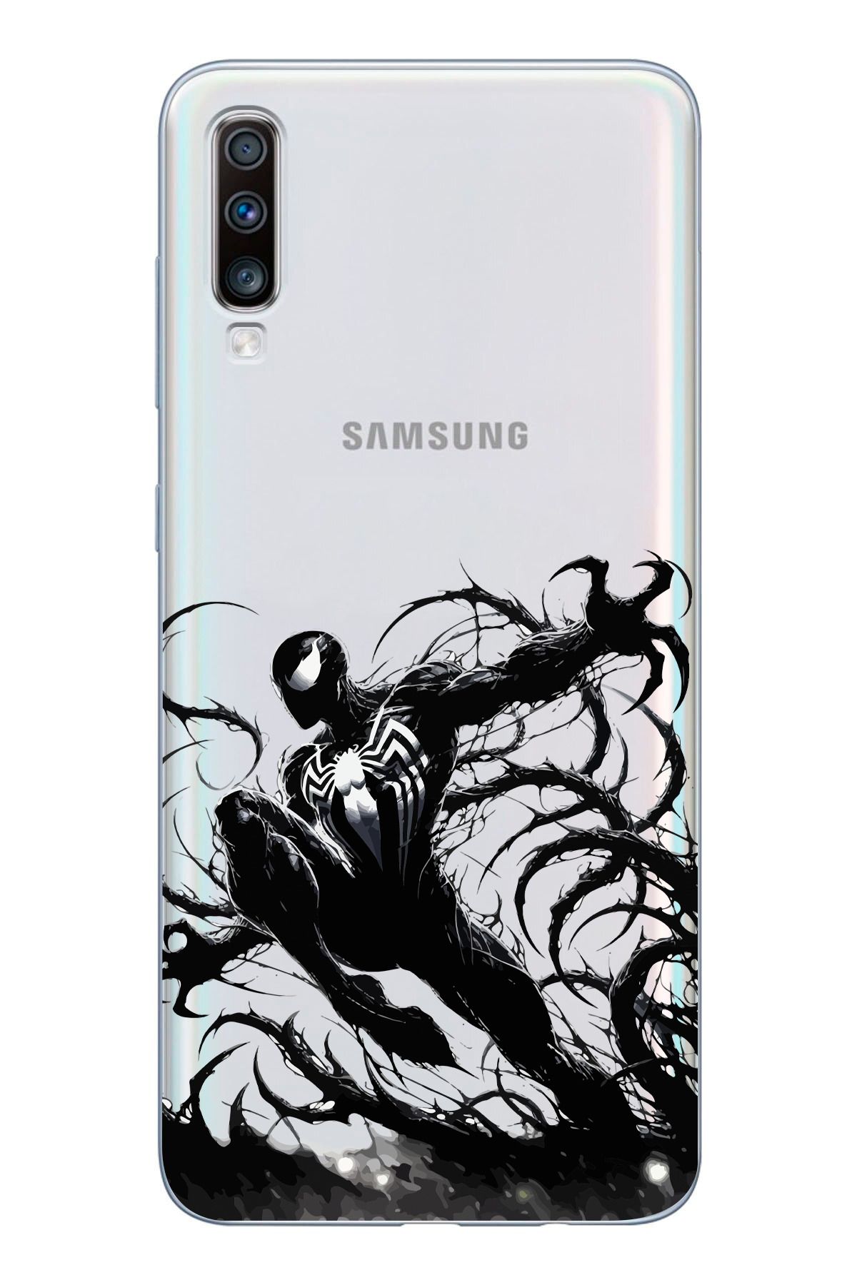 moonset Samsung Galaxy A30S/A50/A50S Uyumlu Siyah Örümcek Tasarımlı Baskılı Şeffaf Telefon Kılıfı