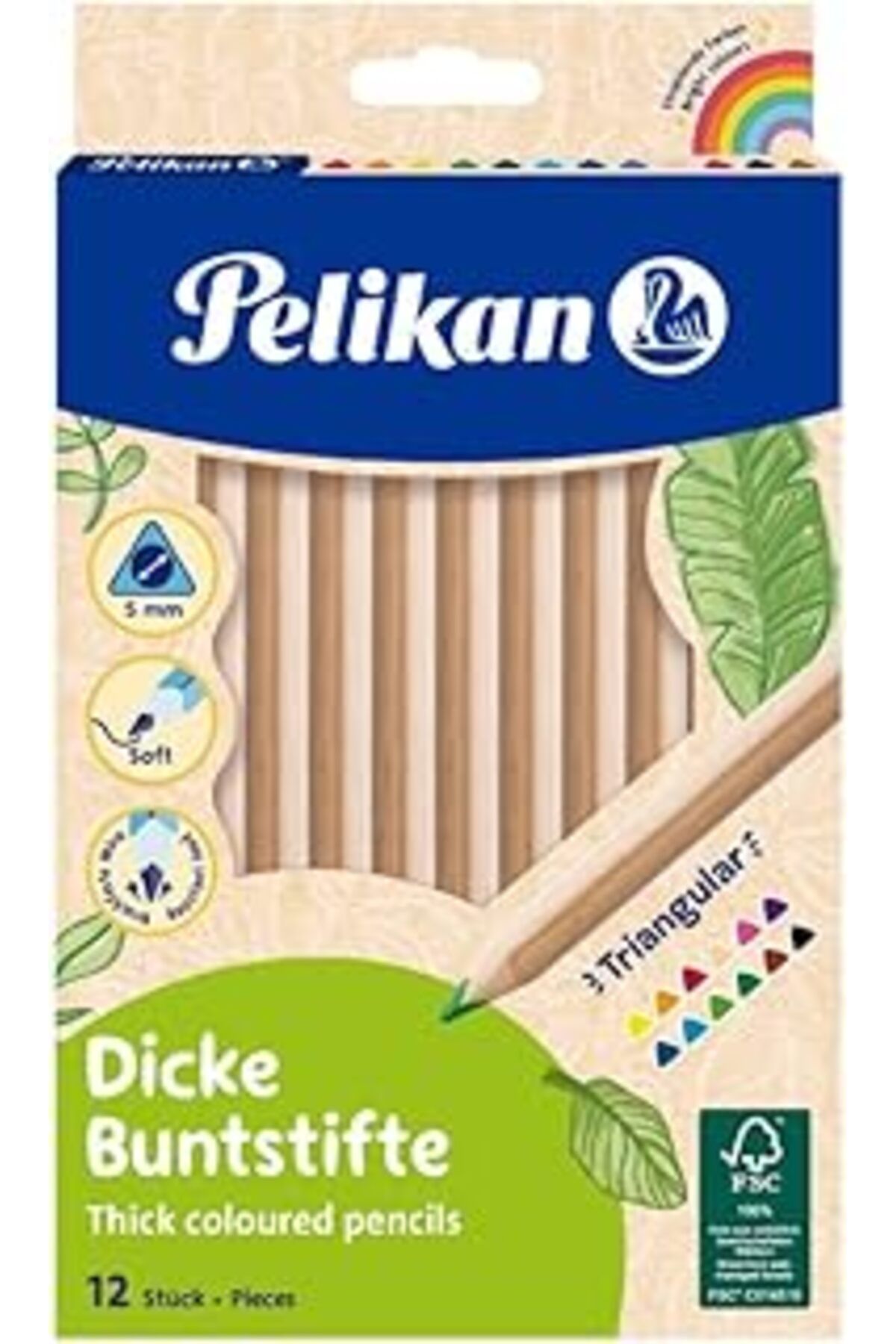 mivento Pelikan Ahşap Gövdeli 12Li Jumbo Kuru Boya
