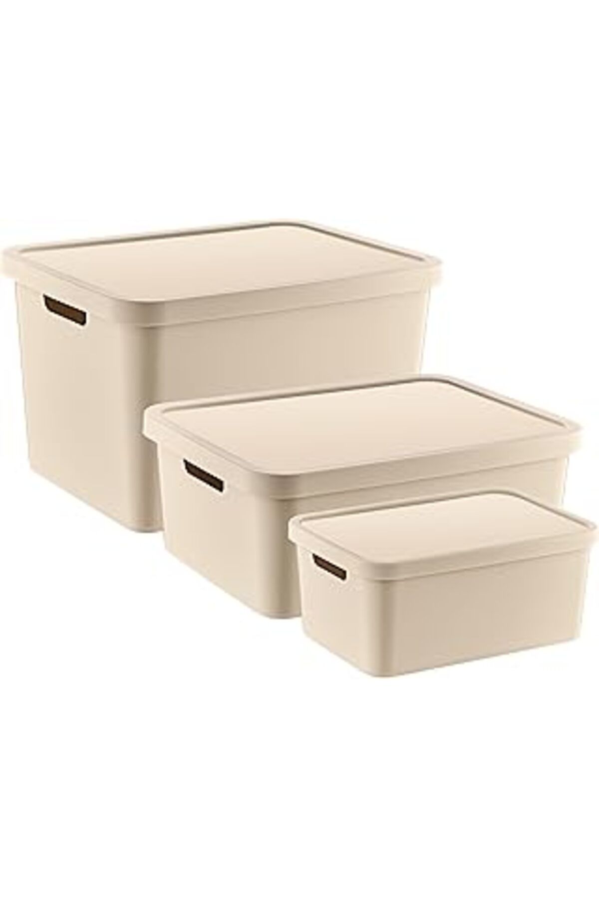 karadağsb Smartware 3'Lü Set Stafi Kapaklı Kutu Latte (4,5-12-18 Lt) - Latte, Çok Amaçlı Kapaklı Kutu