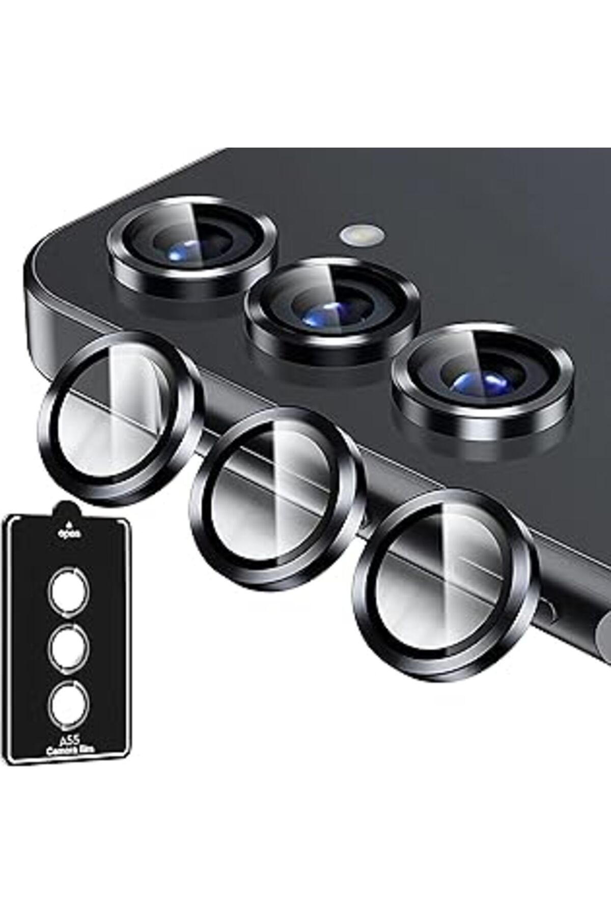 Karachil Rongep Samsung Galaxy A55 İçin Kamera Koruyucu Otomatik Hizalama Aparatlı 9H Safir Cam Lens Koruyuc