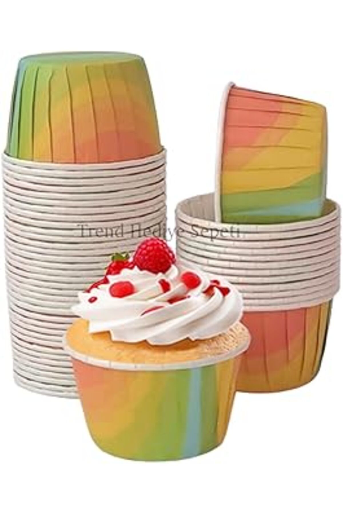 jupiter global bazaar Trend Hediye Sepeti 50'Li Gökkuşağı Muffin Kek Kalıbı, Kek Kapsülü Cupcake Kalıbı, Airfryer Uyumlu