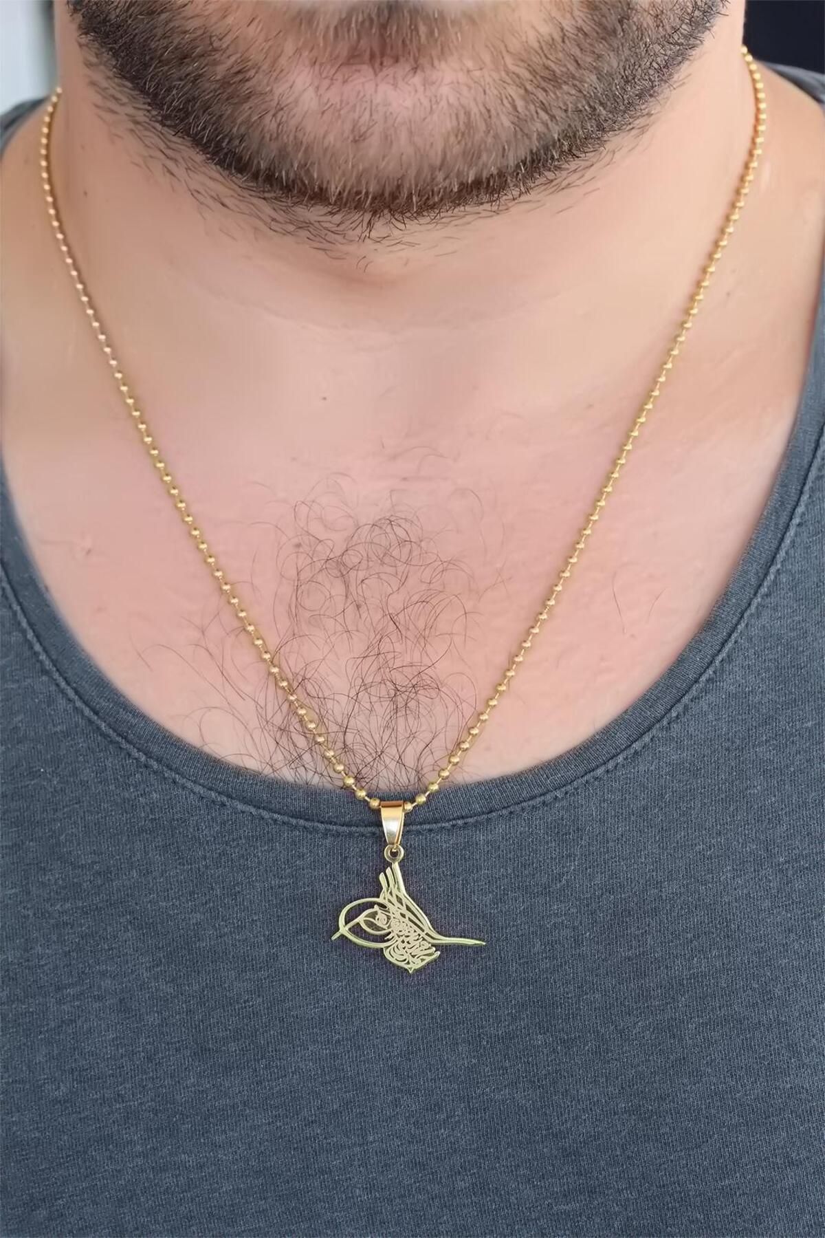 ZAGA Prime Gold Renk Metal Osmanlı Tuğra Figürlü Erkek Kolye