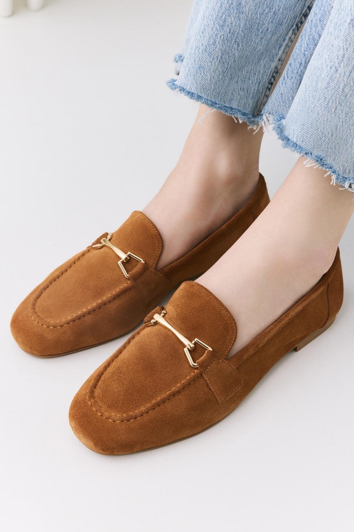 Yaya by Hotiç Kadın Deri Taba Tokalı Loafer