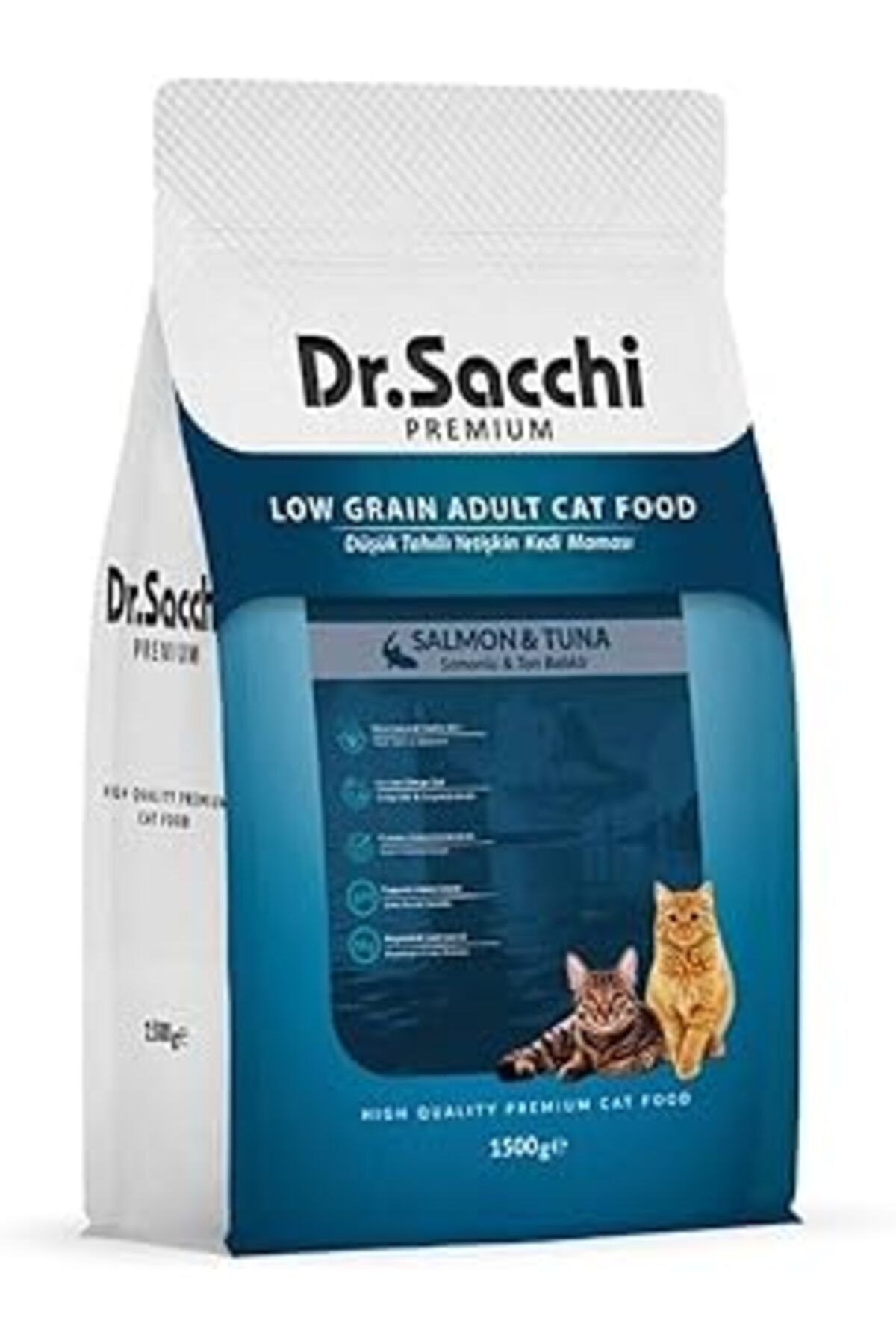 karadağsb Dr.Sacchi Premium Düşük Tahıllı Somonlu Ve Ton Balıklı Kedi Maması 1,5 Kg