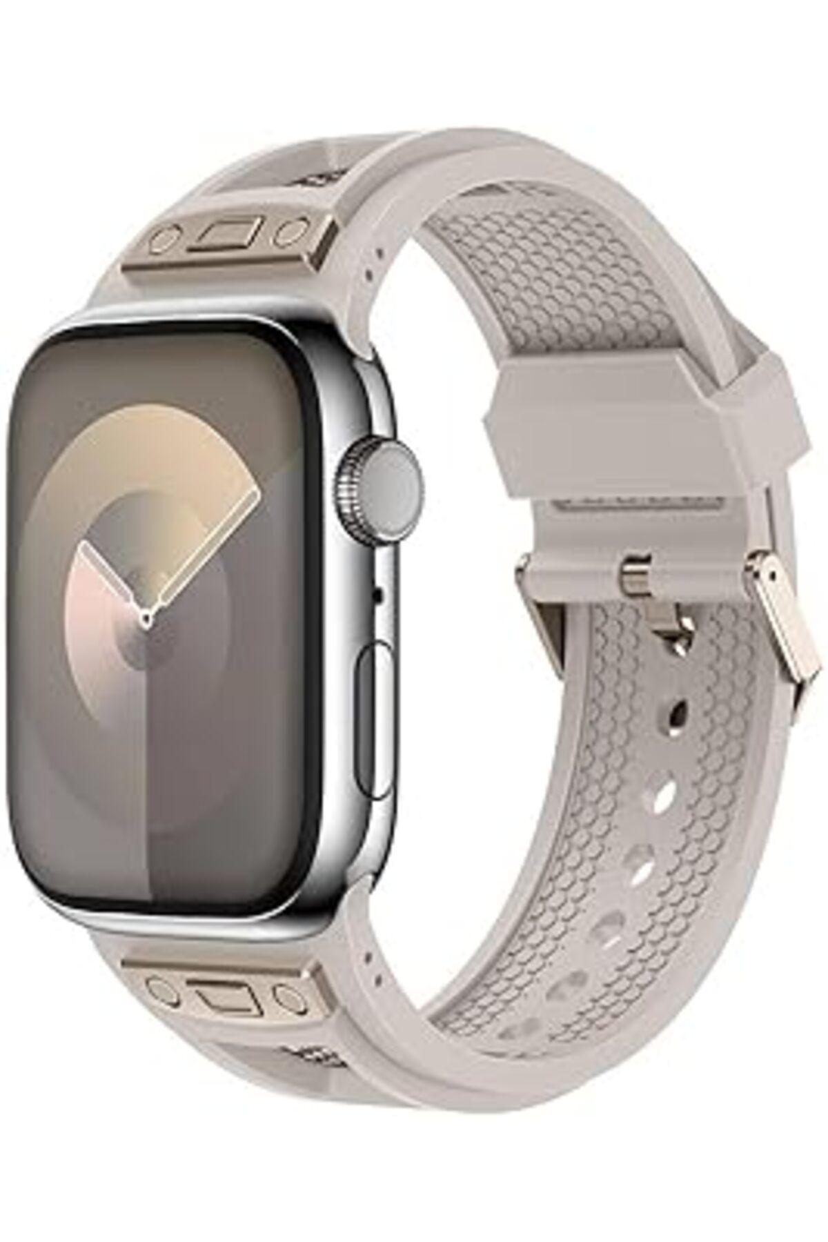 karadağsb Zore Apple İle Uyumlu Watch 42Mm Krd-117 Hava Alabilen Delikli Metal Süslemeli Desenli Silikon Kord